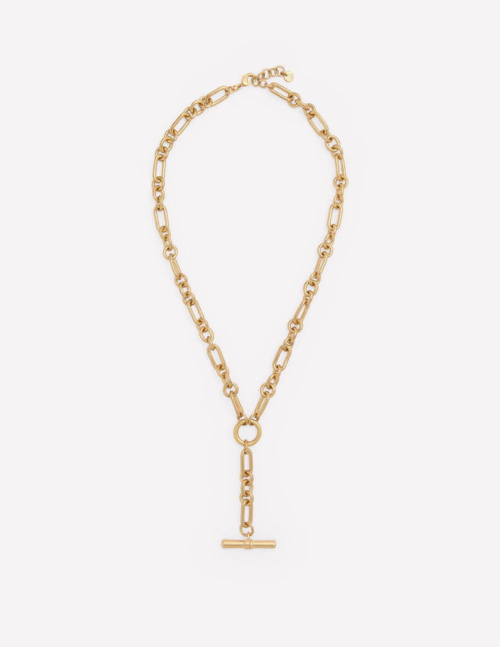 Drop Chain T-bar Necklace-Gold Colour