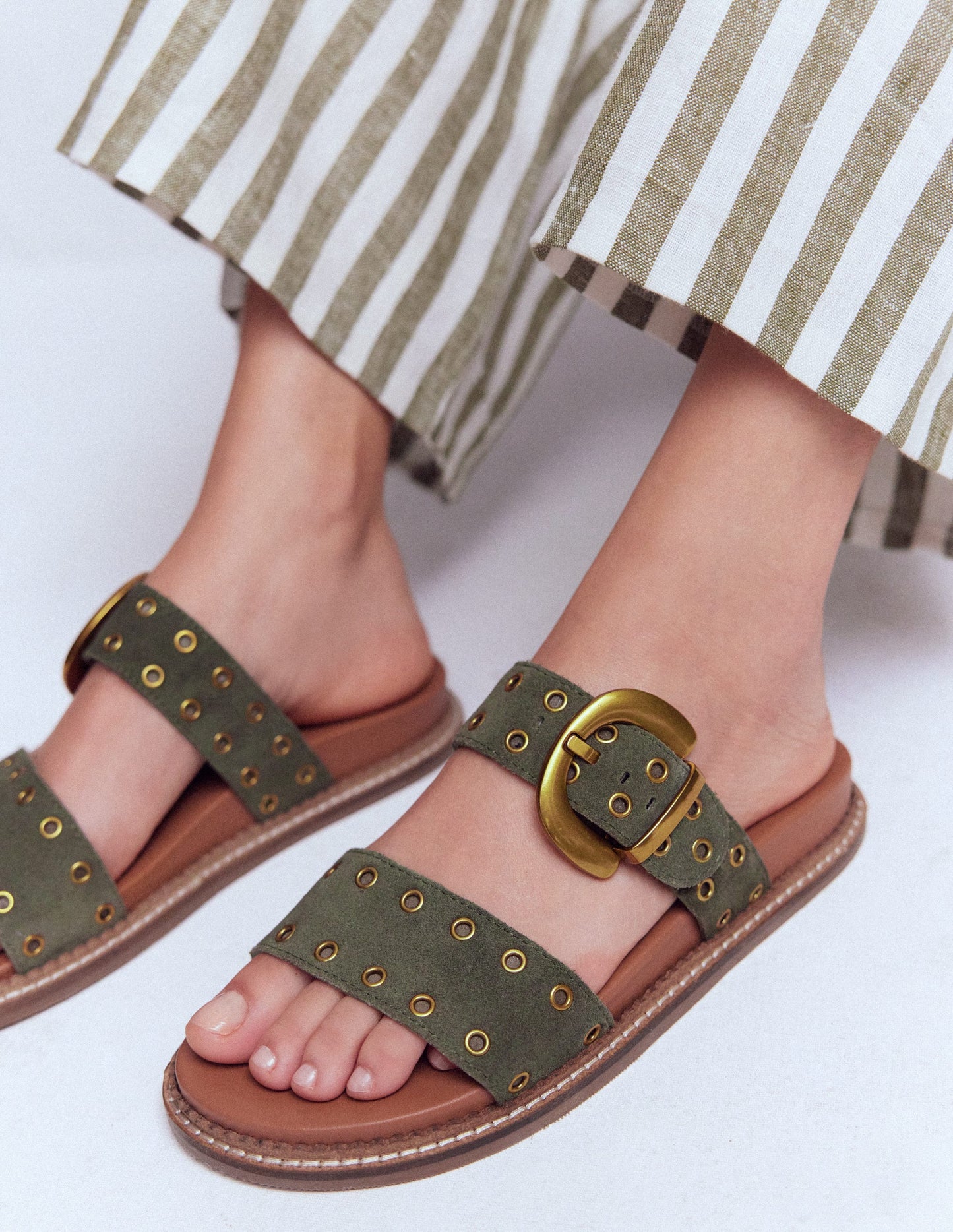 Caryl Double Strap Sandals-Deep Olive