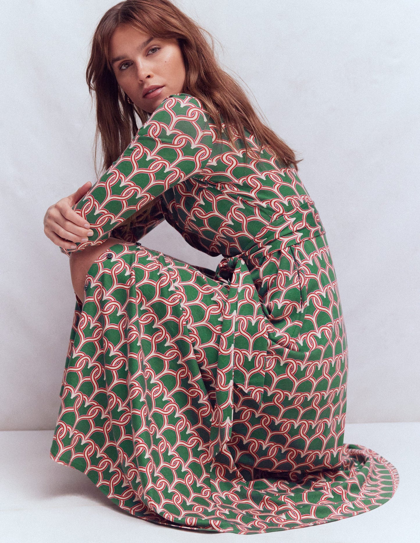 Marcia Jersey Shirt Dress-Hunter Green, Heart Link