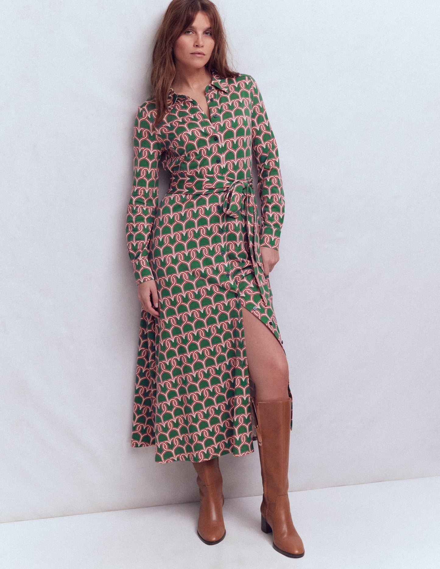 Marcia Jersey Shirt Dress-Hunter Green, Heart Link