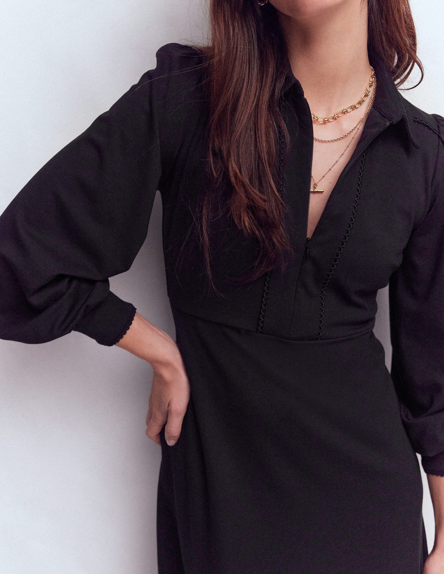 Pip Zip-Up Ponte Midi Dress-Black