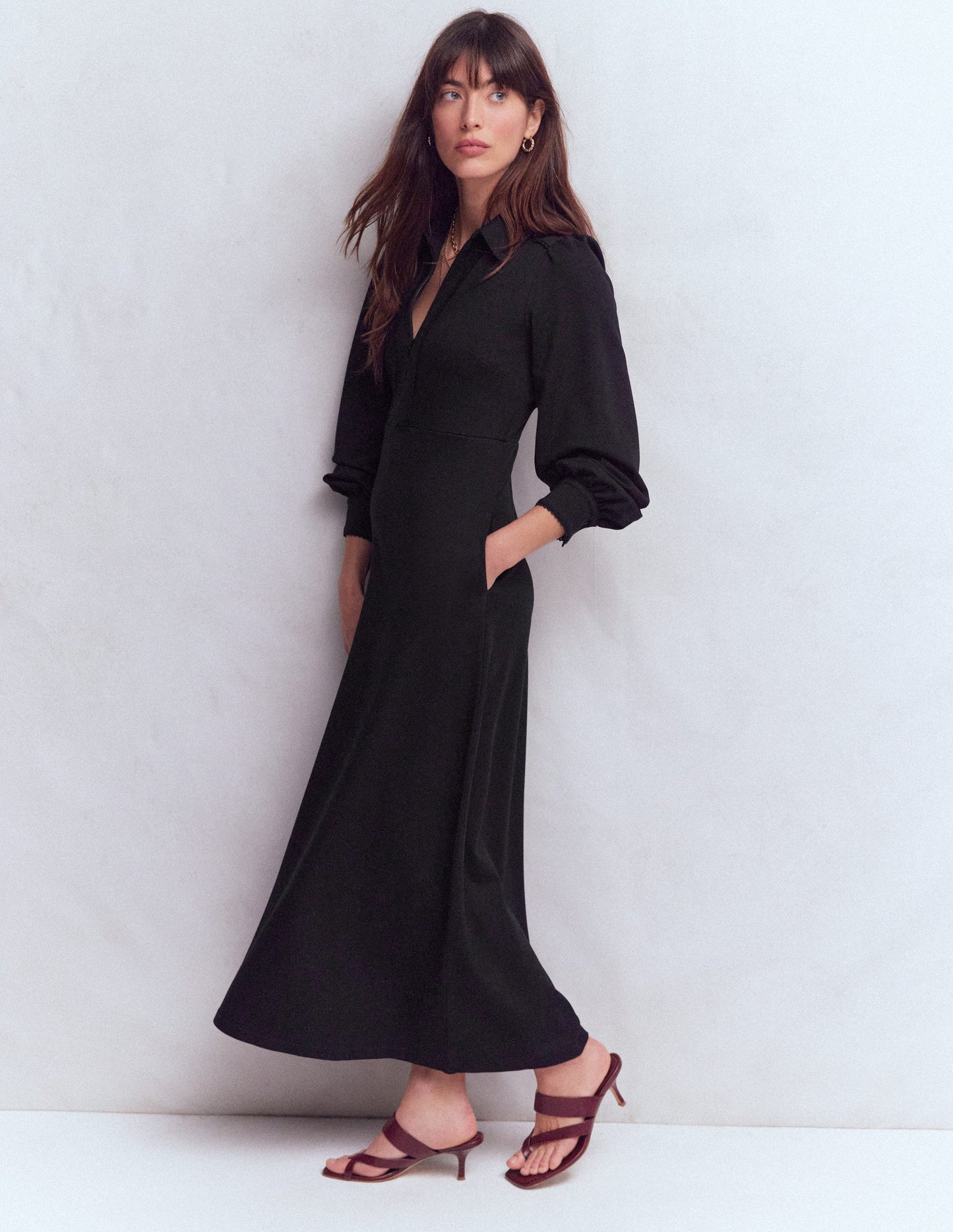 Pip Zip-Up Ponte Midi Dress-Black