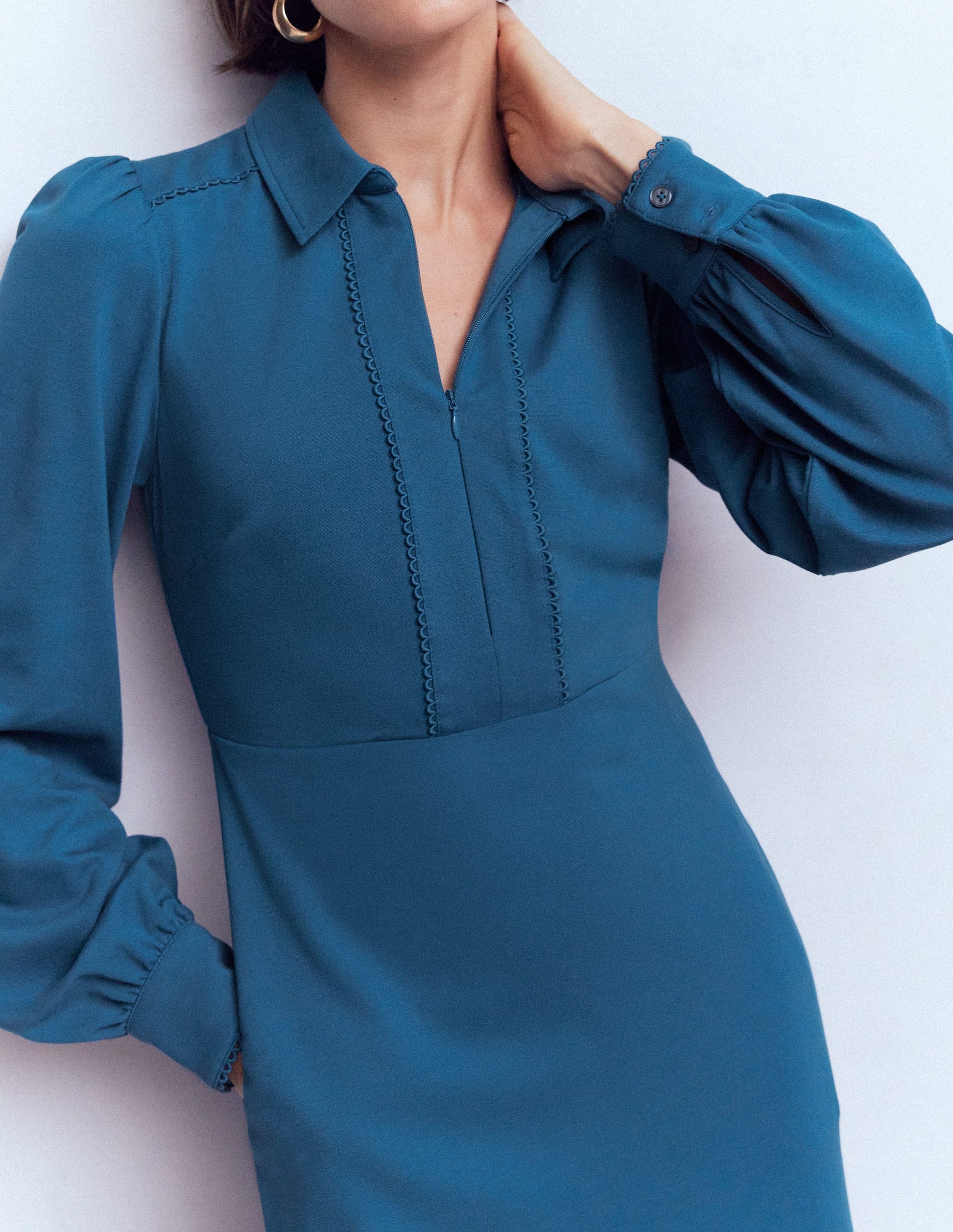 Pip Zip-Up Ponte Midi Dress-Tourmaline Blue | Boden USA Pip Zip-Up Ponte Midi Dress-Tourmaline Blue | Boden USA