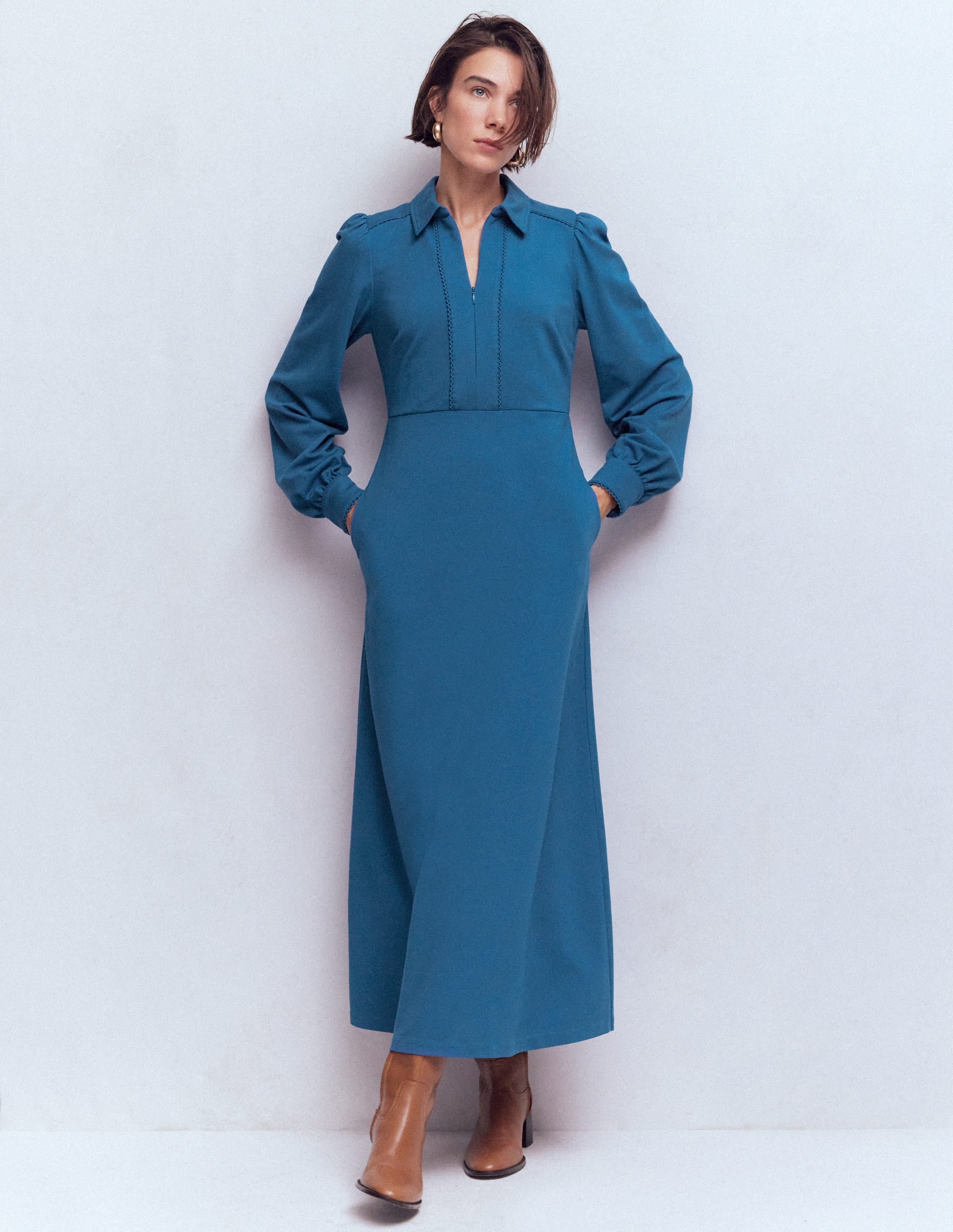 Pip Zip-Up Ponte Midi Dress