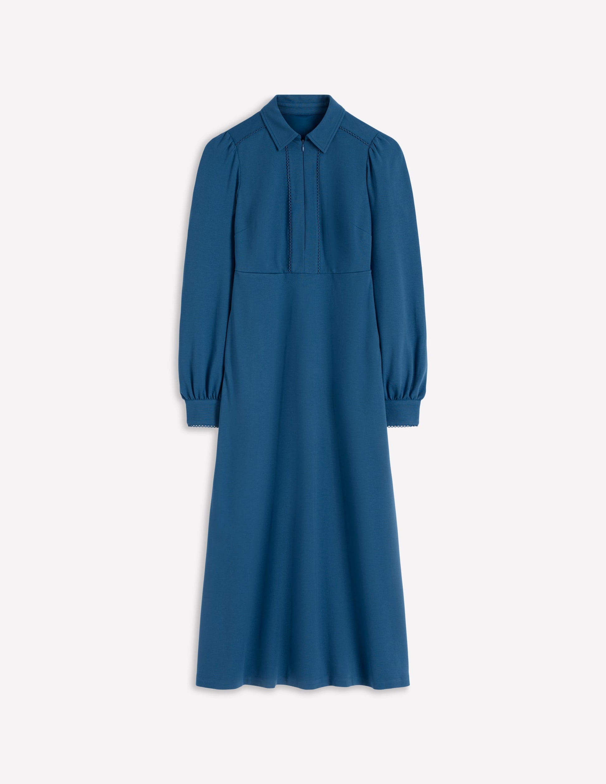 Pip Zip-Up Ponte Midi Dress-Tourmaline Blue | Boden USA Pip Zip-Up Ponte Midi Dress-Tourmaline Blue | Boden USA