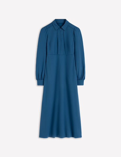 Pip Zip-Up Ponte Midi Dress-Tourmaline Blue-4