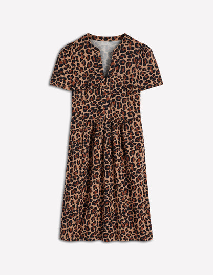 Naomi Short Jersey Dress-Camel, Cheetah Pop-5