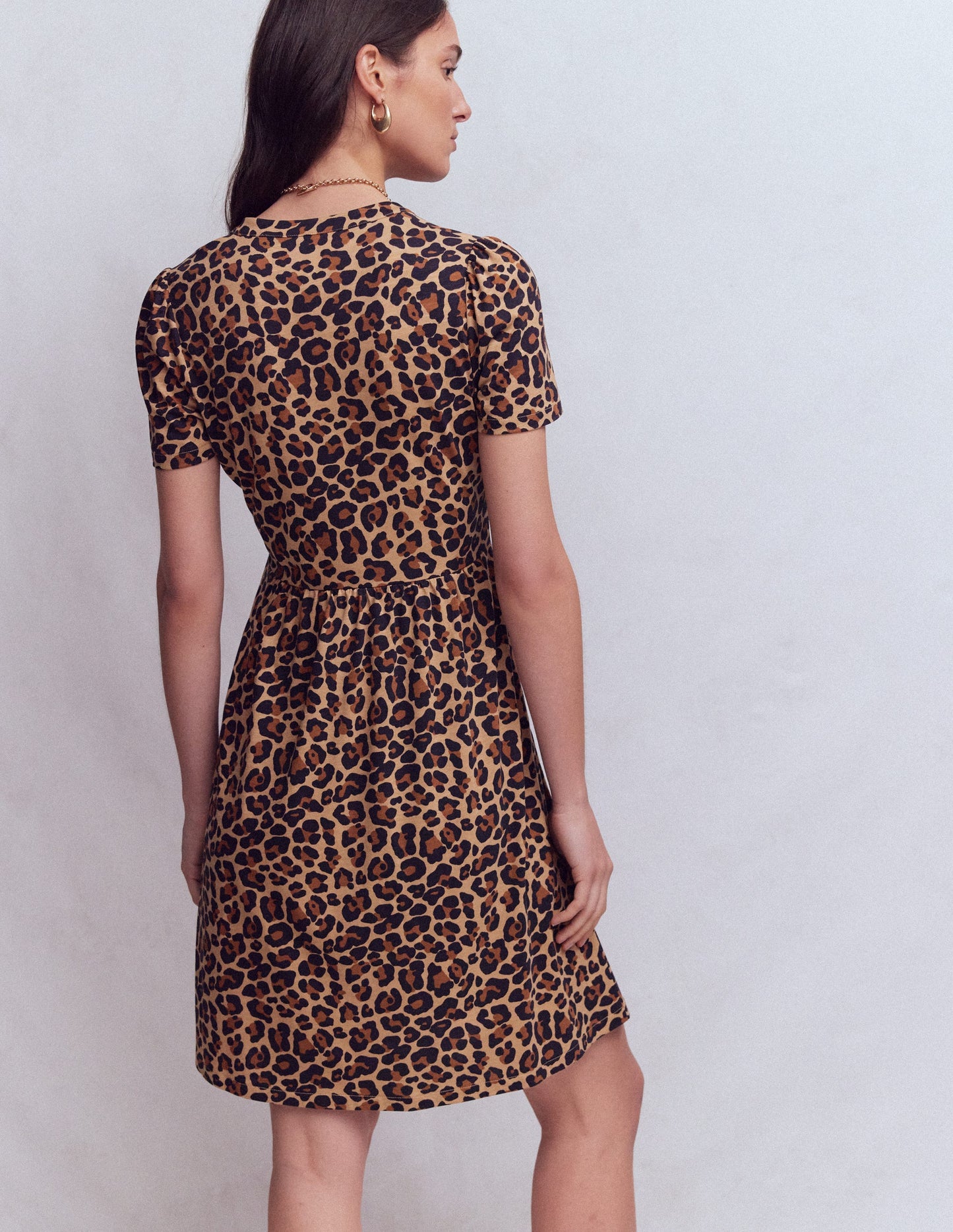 Naomi Short Jersey Dress-Camel, Cheetah Pop