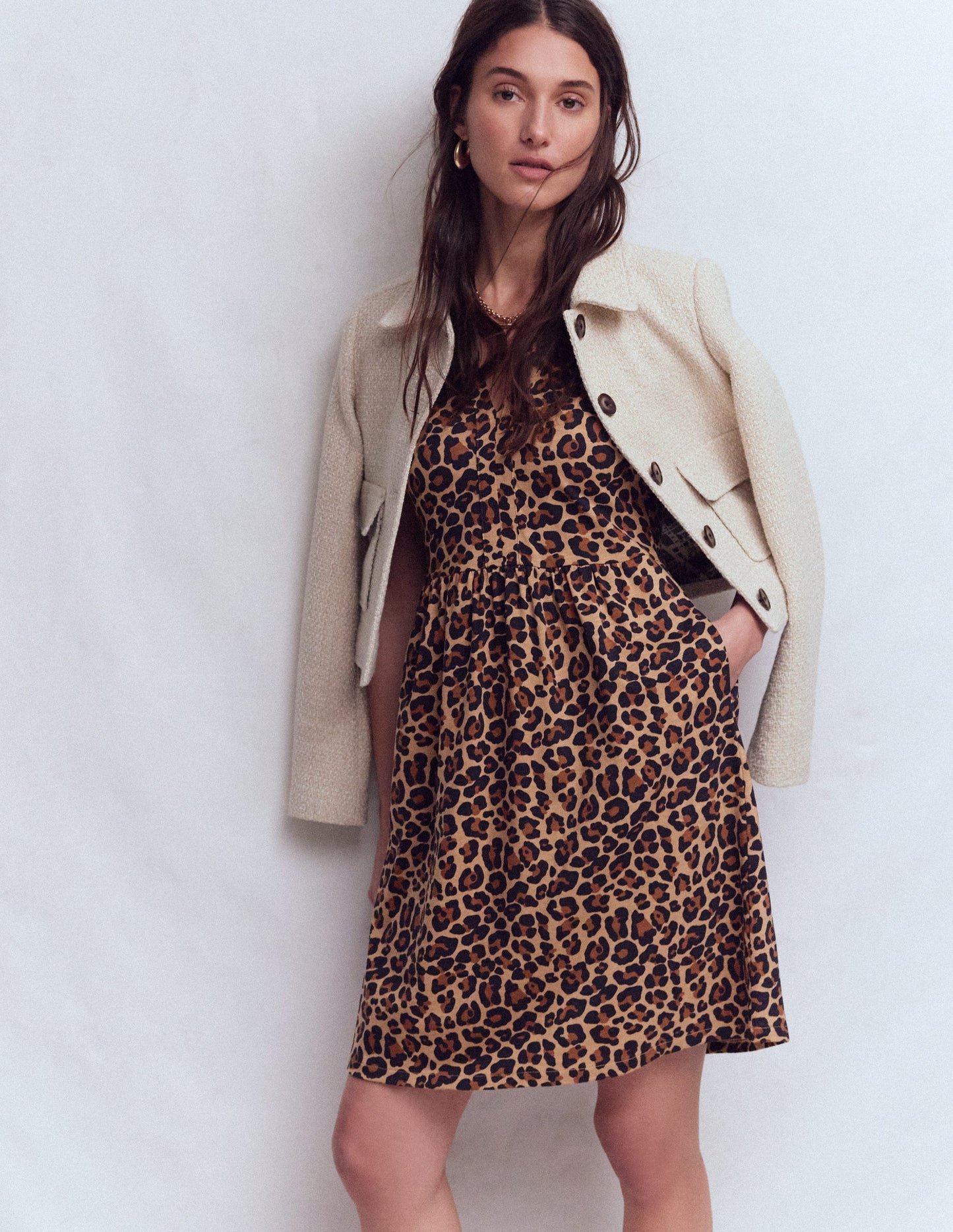 Naomi Short Jersey Dress-Camel, Cheetah Pop