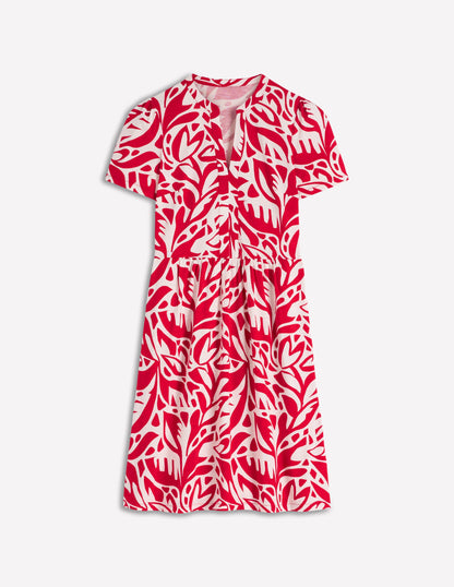 Naomi Short Jersey Dress-Merida Red, Leafy Cascade Mono-5