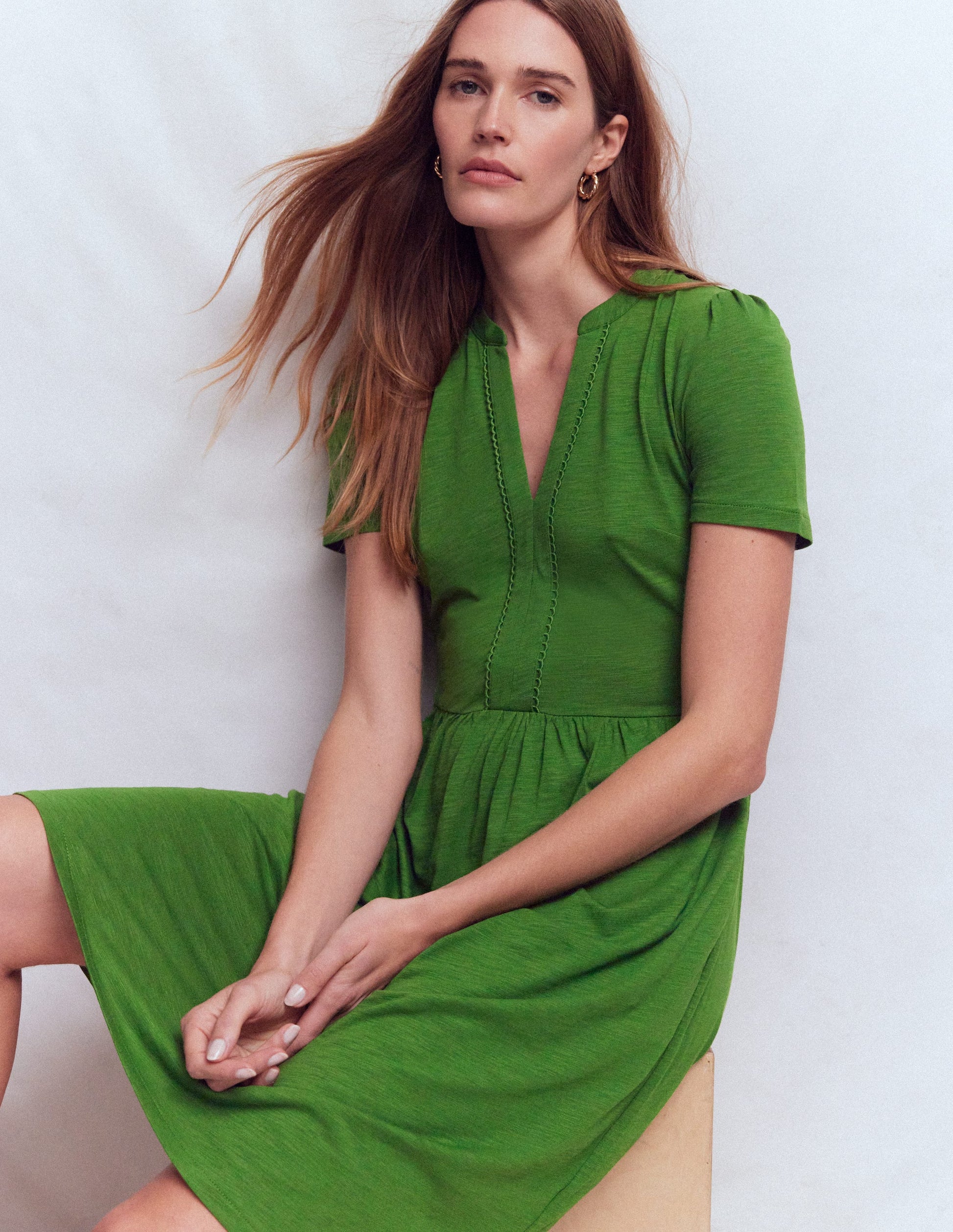 Boden Women's Naomi Short Sleeve Dress in Green | Size 16/18 Boden Women's Naomi Short Sleeve Dress in Green | Size 16/18