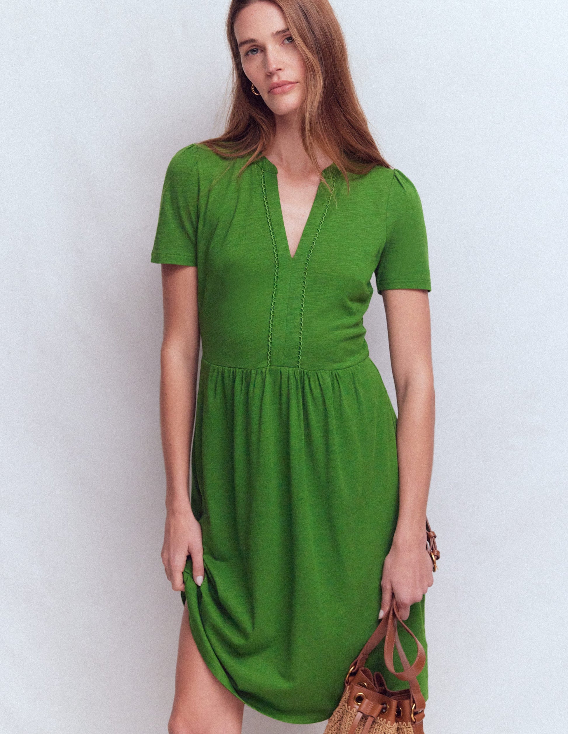 Boden Women's Naomi Short Sleeve Dress in Green | Size 16/18 Boden Women's Naomi Short Sleeve Dress in Green | Size 16/18