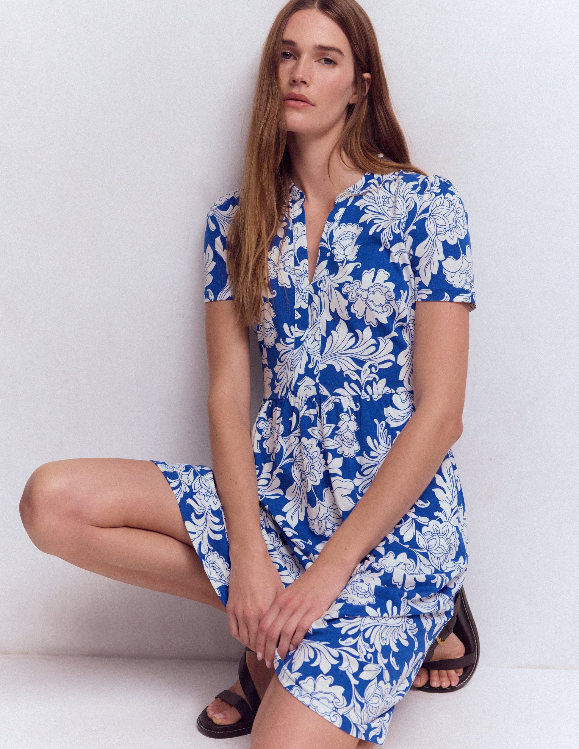 Naomi Short Sleeve Dress-Blue, Botanical Flourish Mono | Boden USA Naomi Short Sleeve Dress-Blue, Botanical Flourish Mono | Boden USA