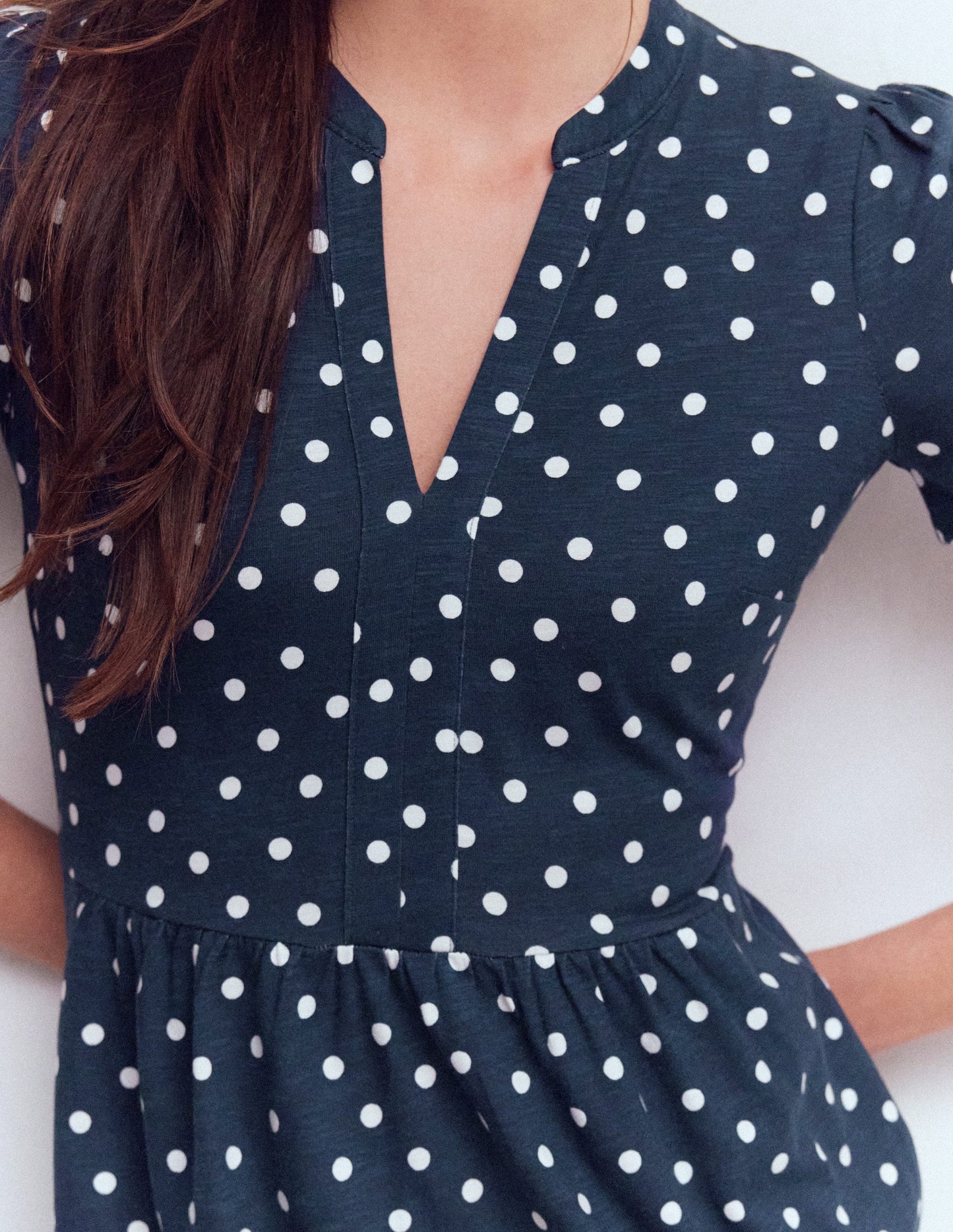 Naomi Short Jersey Dress-French Navy, Painted Dot