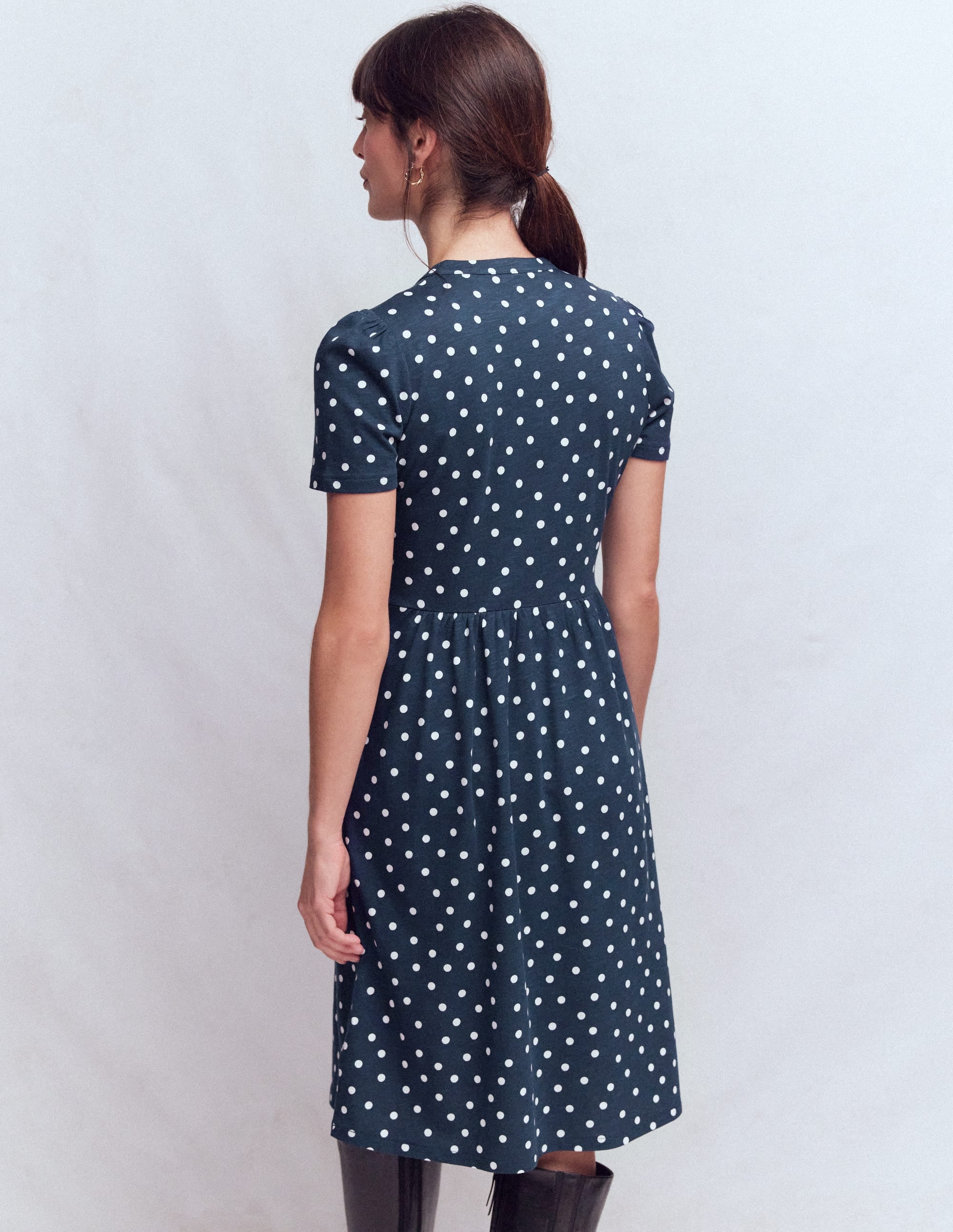 Naomi Short Sleeve Dress-French Navy, Painted Dot - Image 3