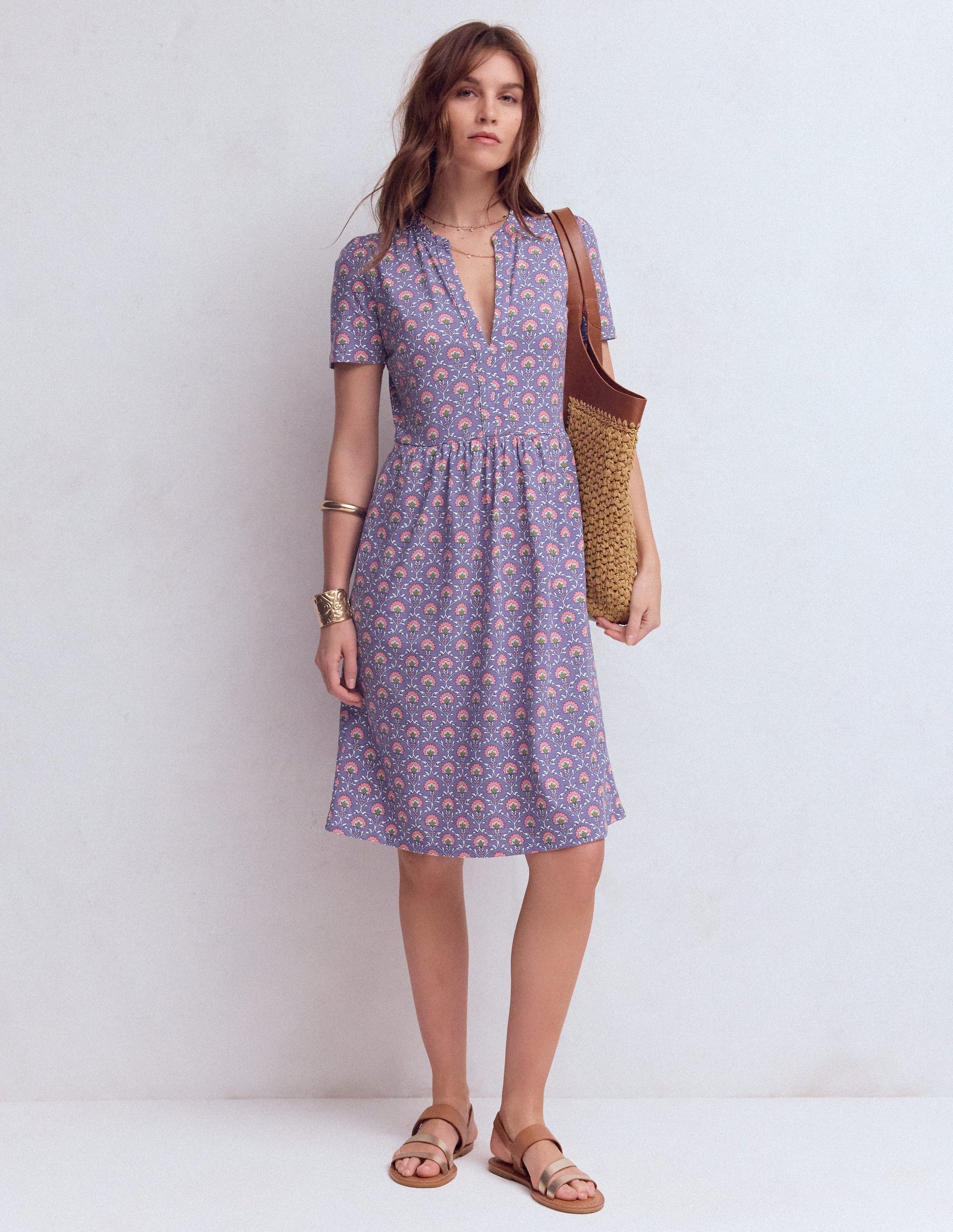 Naomi Short Sleeve Dress-Purple Thistle, Flower Lattice | Boden USA Naomi Short Sleeve Dress-Purple Thistle, Flower Lattice | Boden USA