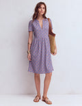 Naomi Short Sleeve Dress-Purple Thistle, Flower Lattice