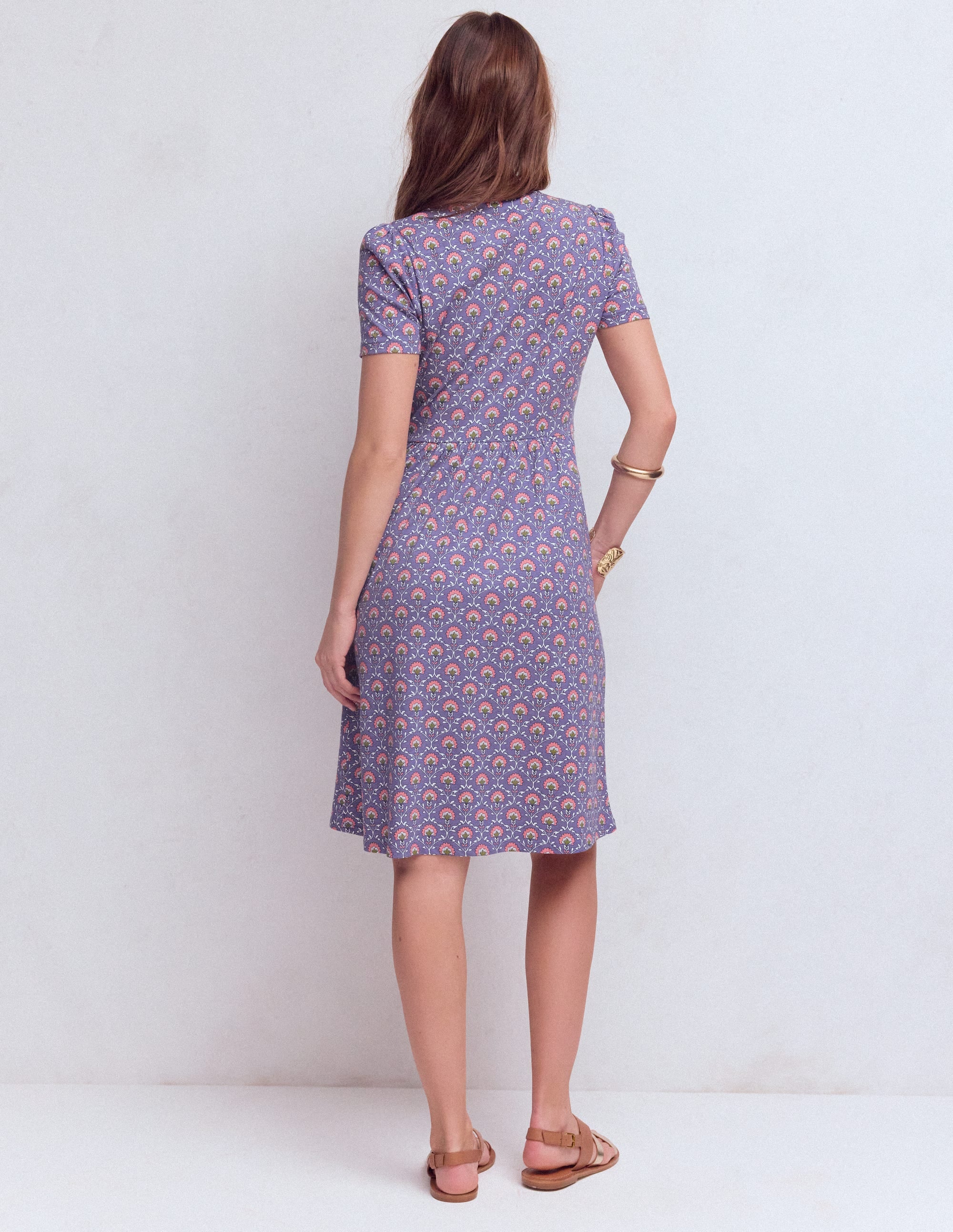 Naomi Short Sleeve Dress - Purple Thistle, Flower Lattice | Boden USA