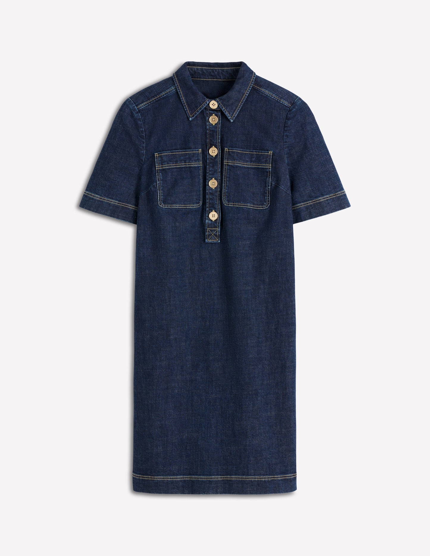 Zia Denim Pocket Shift Dress-Dark Indigo