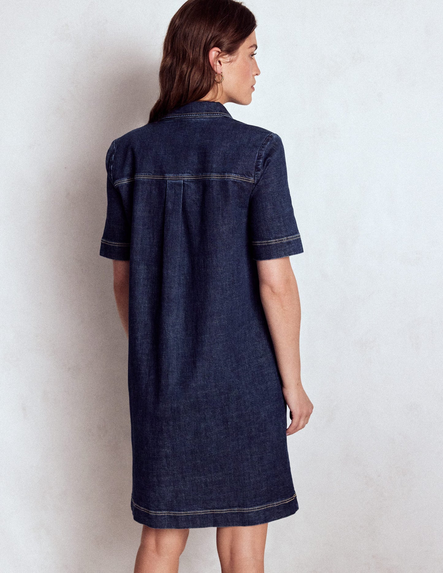 Zia Denim Pocket Shift Dress-Dark Indigo