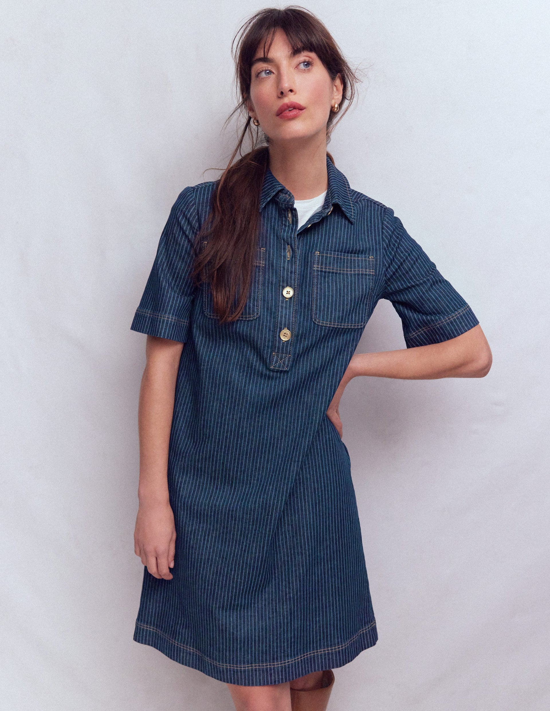 boden retro pocket dress Zia Pocket Shift Dress-Dark Indigo