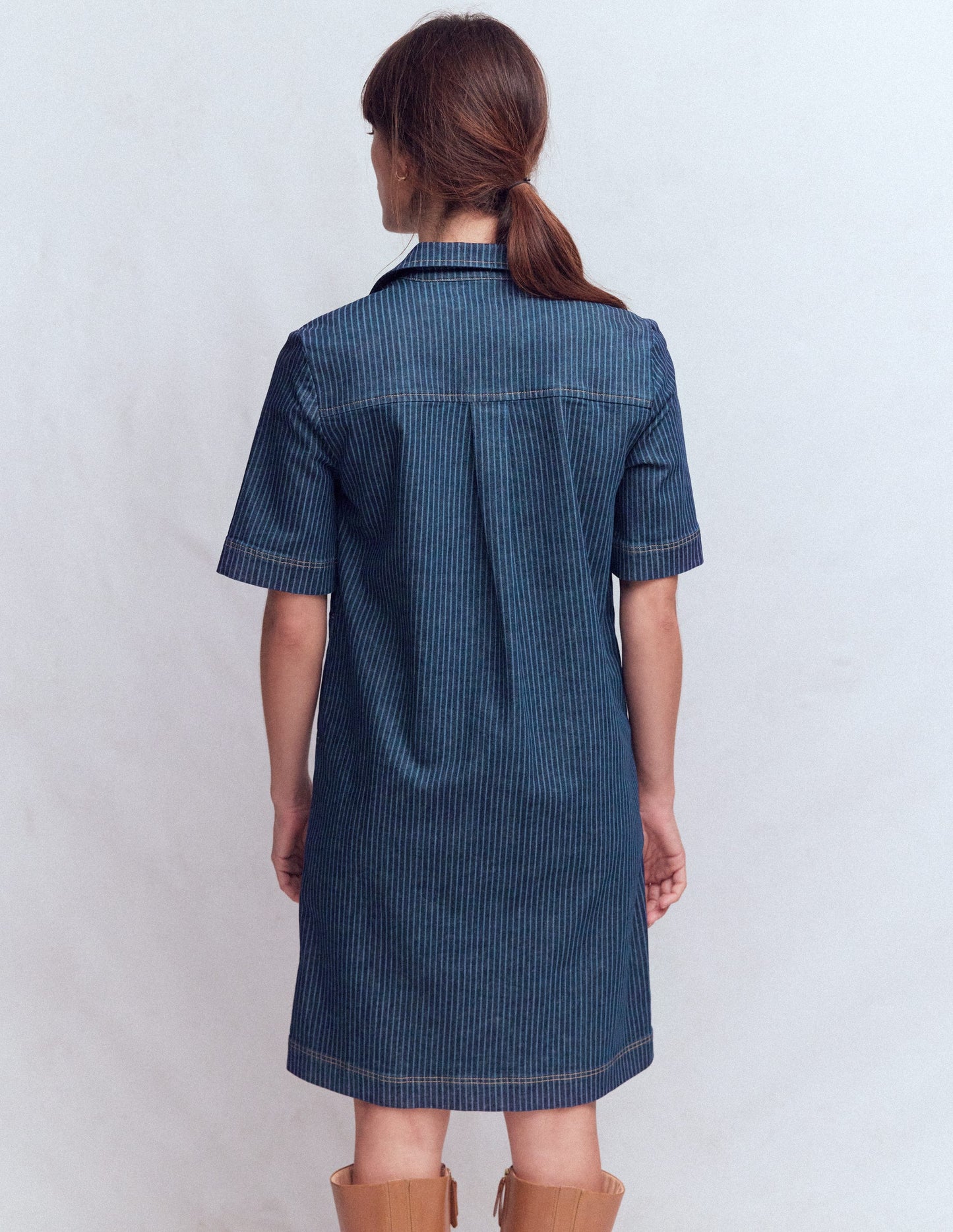 Zia Pocket Shift Dress-Indigo Stripe