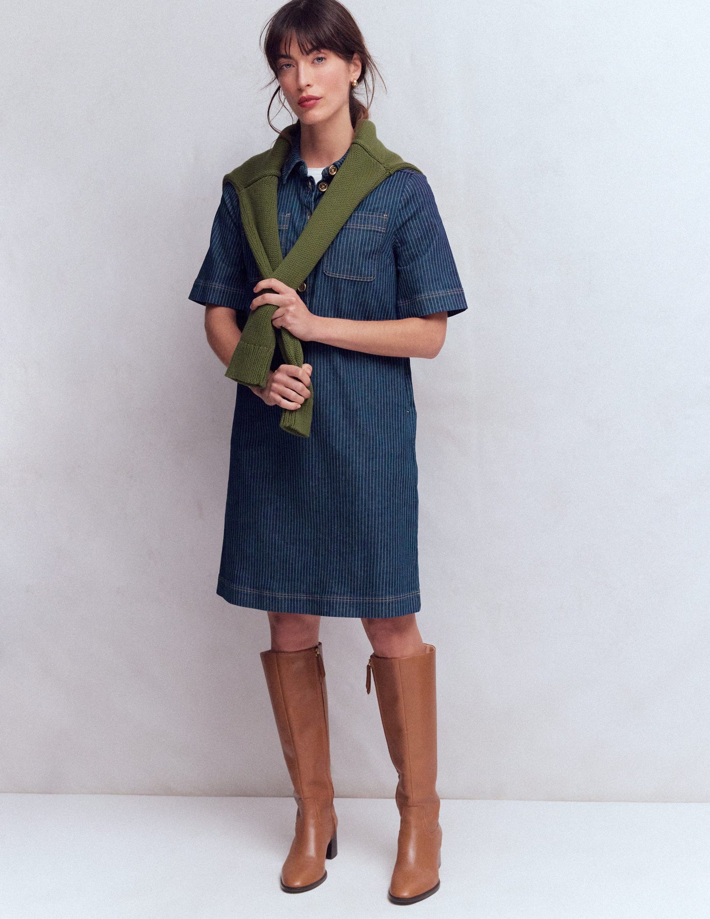Zia Pocket Shift Dress-Indigo Stripe