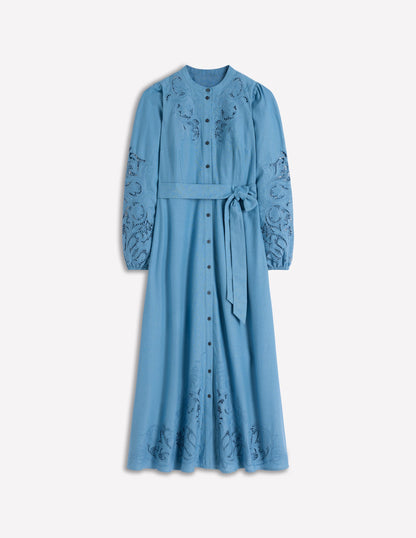Mae Linen Blend Shirt Dress-Blue Heaven-5