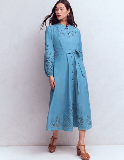 Mae Linen Blend Shirt Dress-Blue Heaven-1