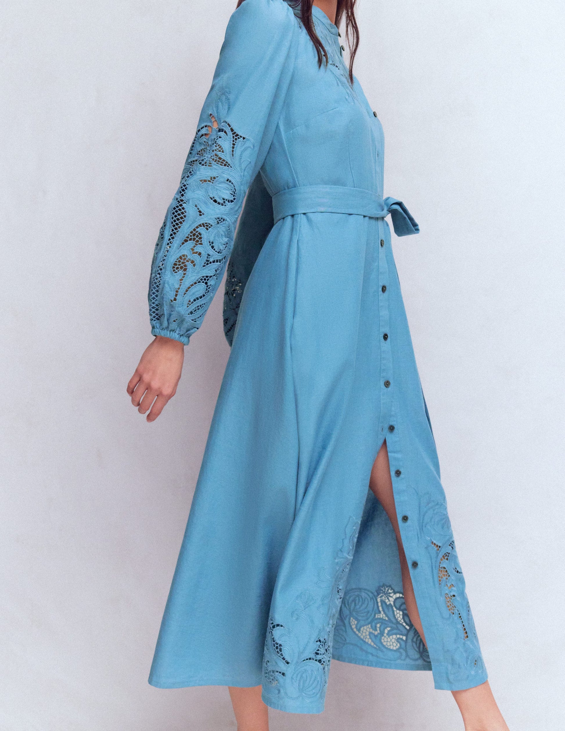 Mae Linen Blend Shirt Dress-Blue Heaven-4