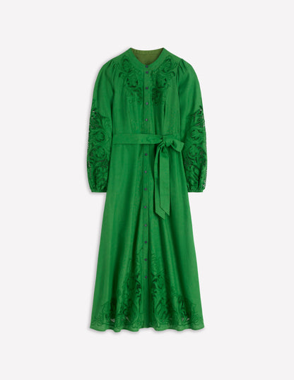 Mae Linen Blend Shirt Dress-Highland Green-6