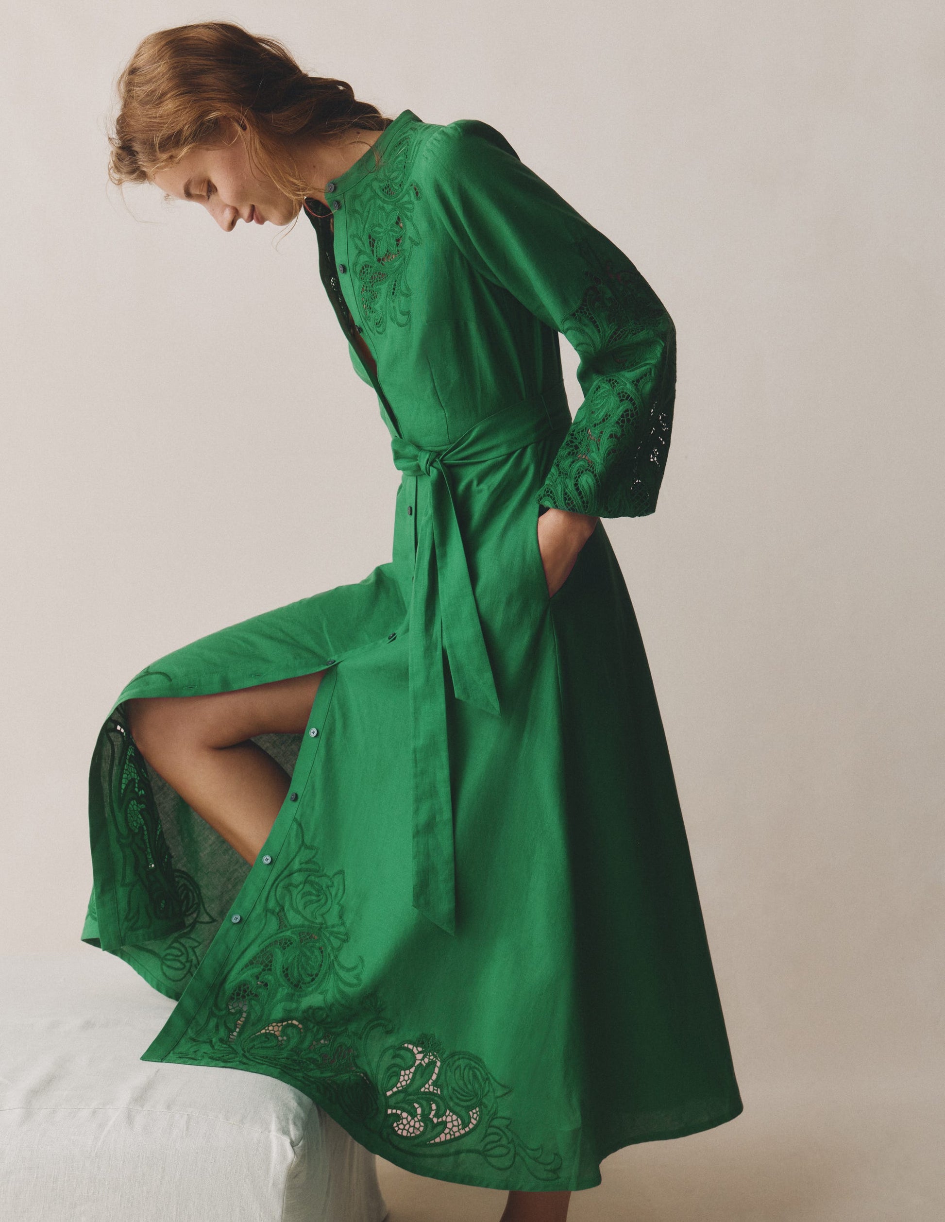 Boden Women's Mae Linen Blend Shirt Dress in Green | Size 2 Boden Women's Mae Linen Blend Shirt Dress in Green | Size 2