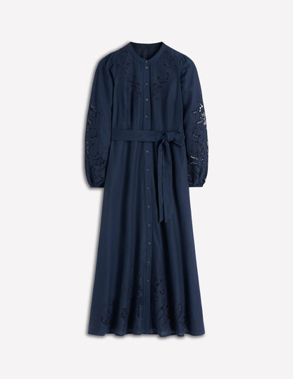 Mae Linen Blend Shirt Dress-Navy-6