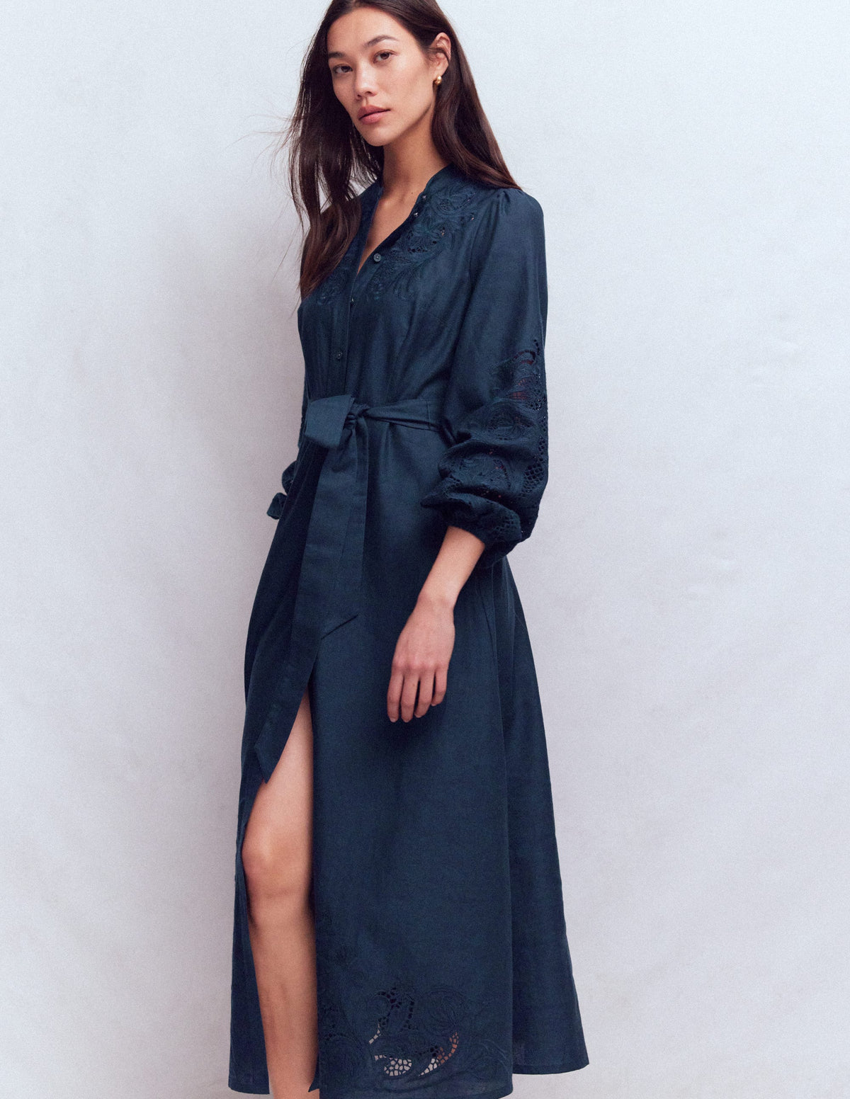 Mae Linen Blend Shirt Dress-Navy - Image 1