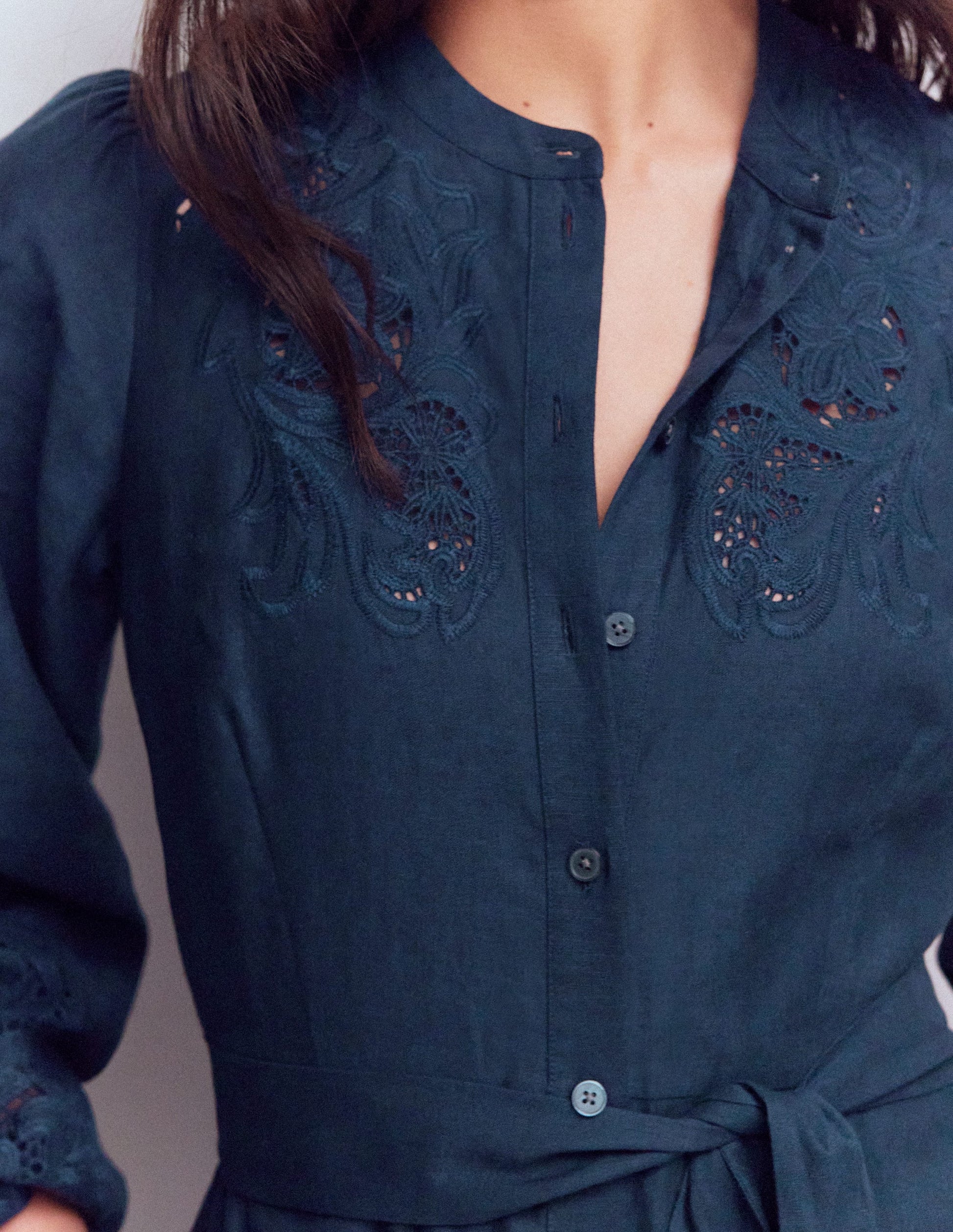 Mae Linen Blend Shirt Dress-Navy-2