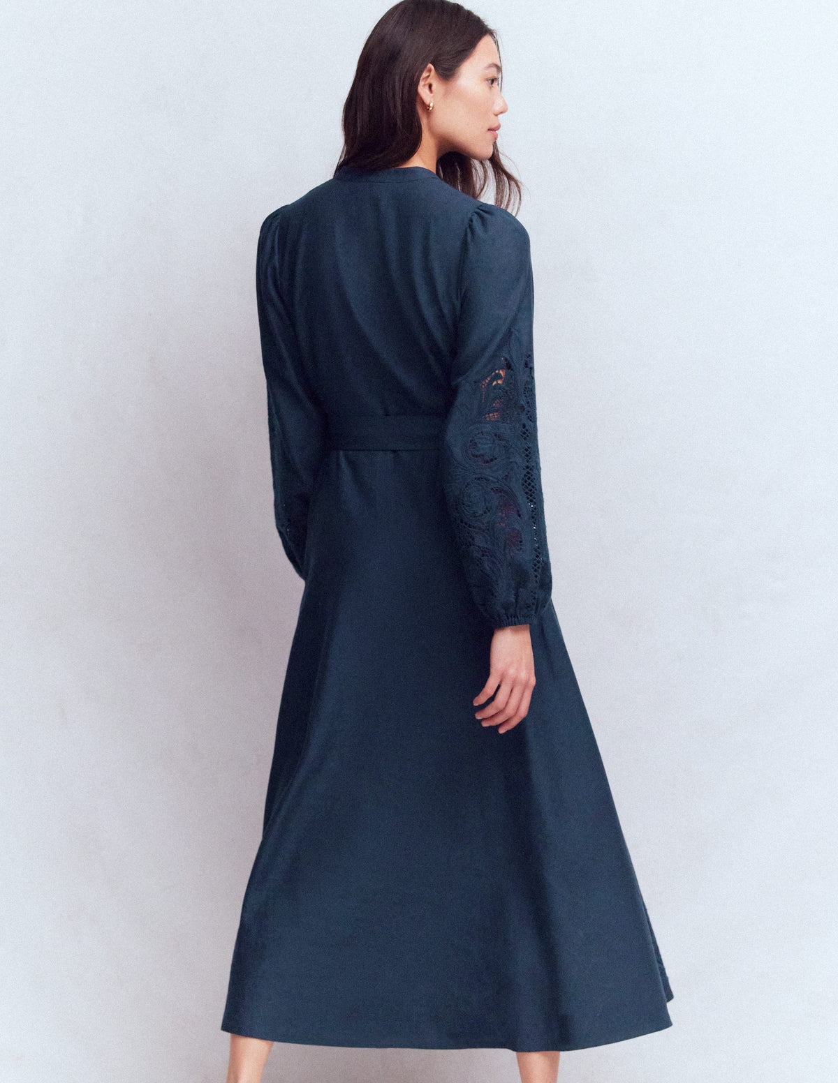 Mae Linen Blend Shirt Dress-Navy - Image 3