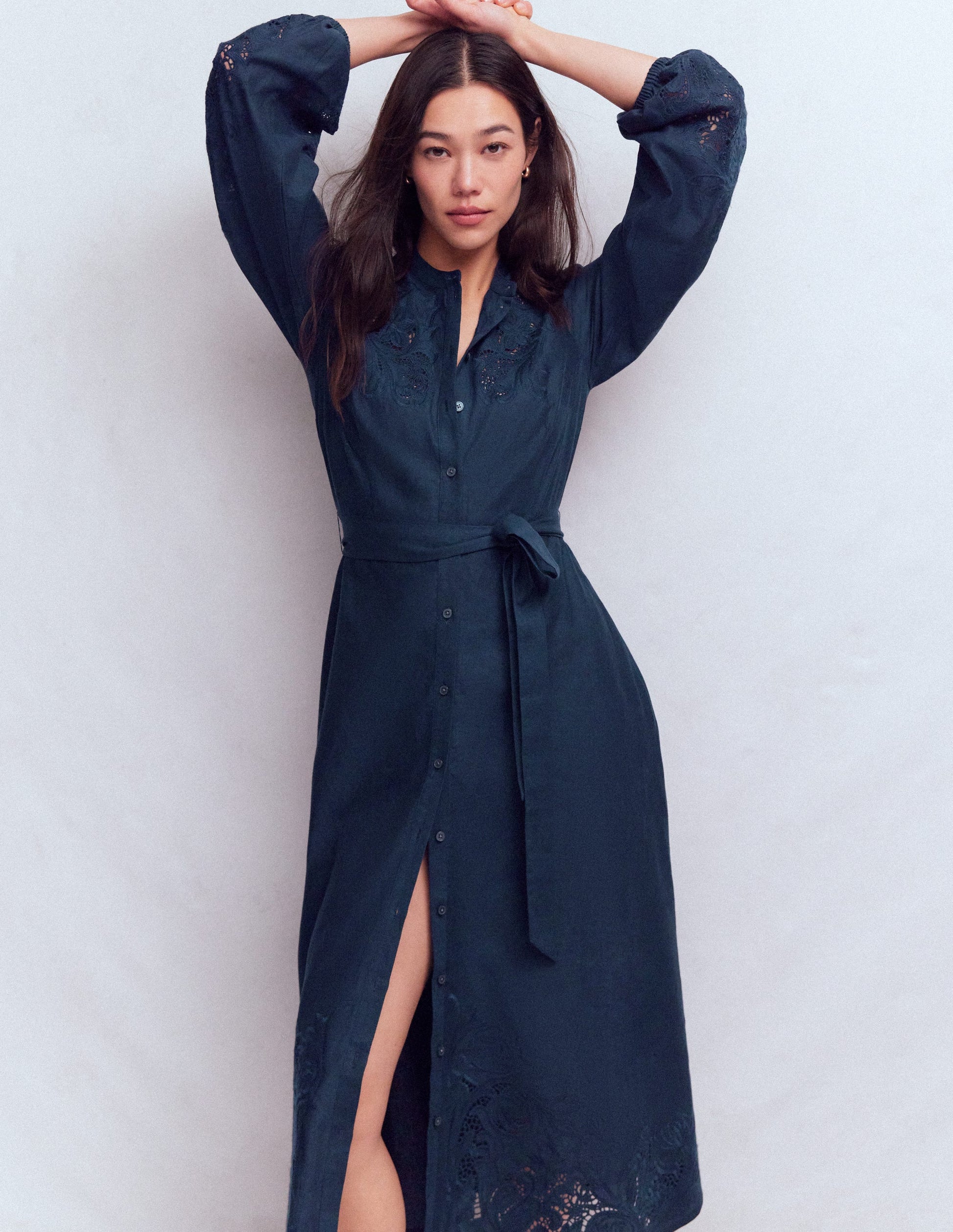 Boden Women's Mae Linen Blend Shirt Dress in Blue | Size 2 Boden Women's Mae Linen Blend Shirt Dress in Blue | Size 2