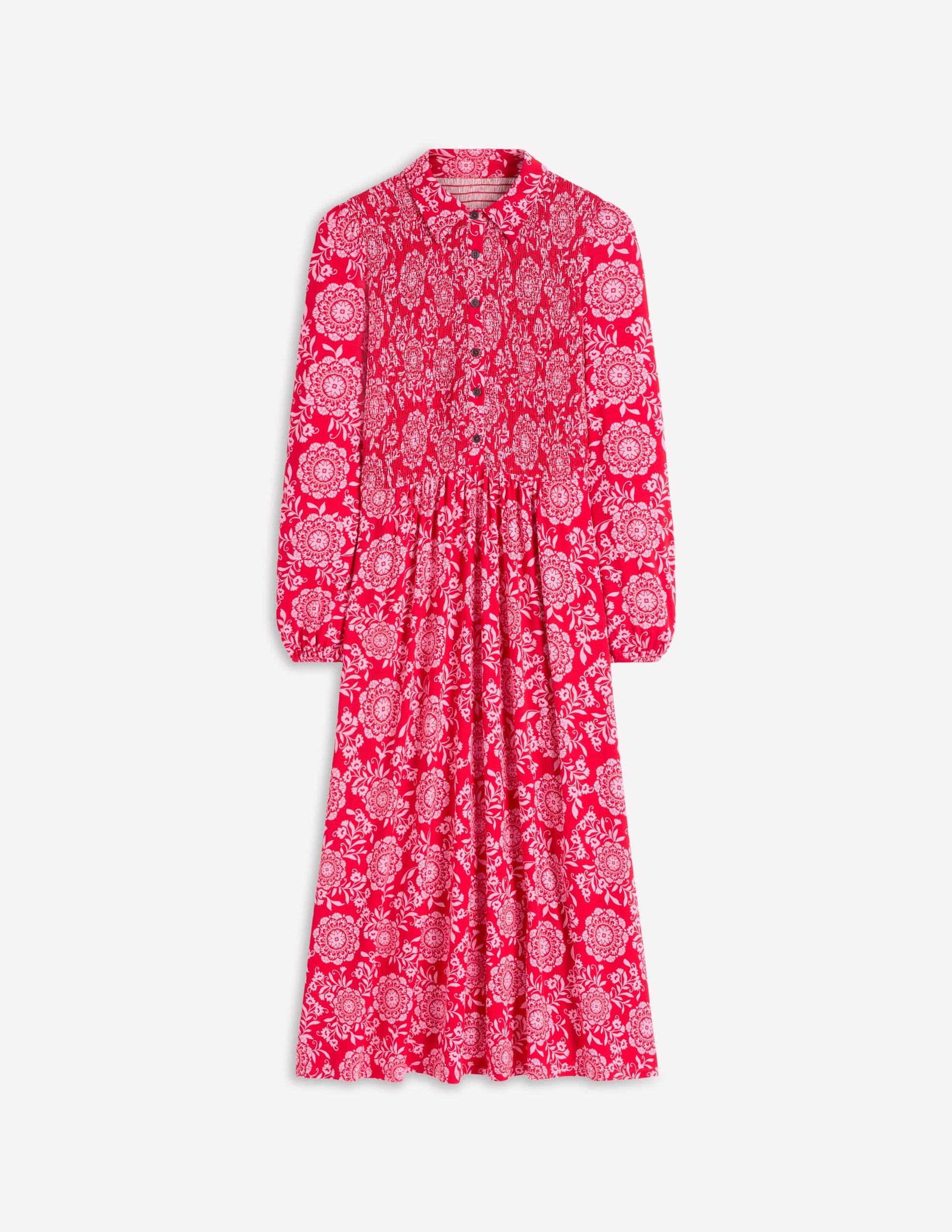 Smocked Jersey Shirt Dress-Merida Red, Decorative Blossom | Boden USA Smocked Jersey Shirt Dress-Merida Red, Decorative Blossom | Boden USA