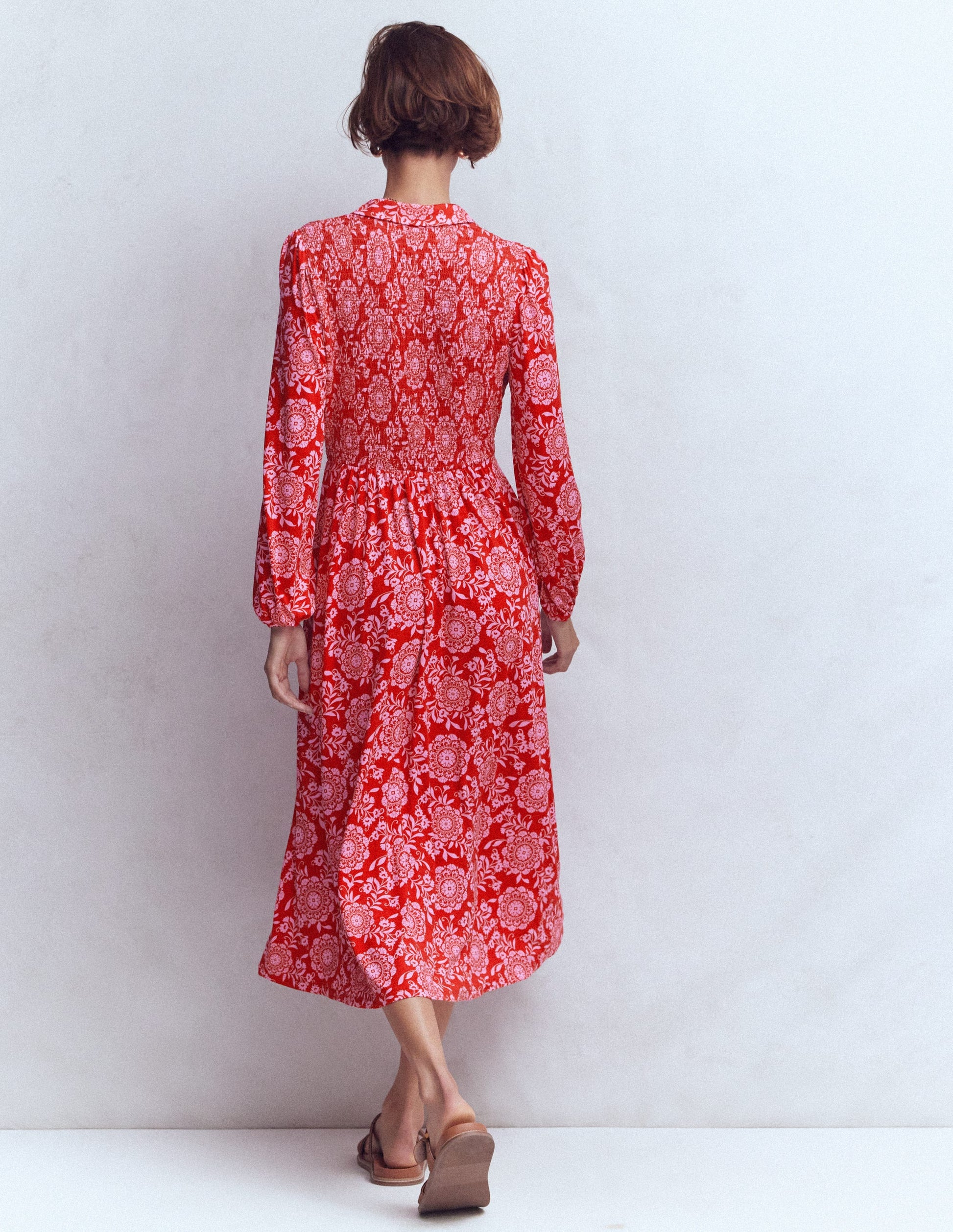 Smocked Jersey Shirt Dress-Merida Red, Decorative Blossom | Boden USA Smocked Jersey Shirt Dress-Merida Red, Decorative Blossom | Boden USA