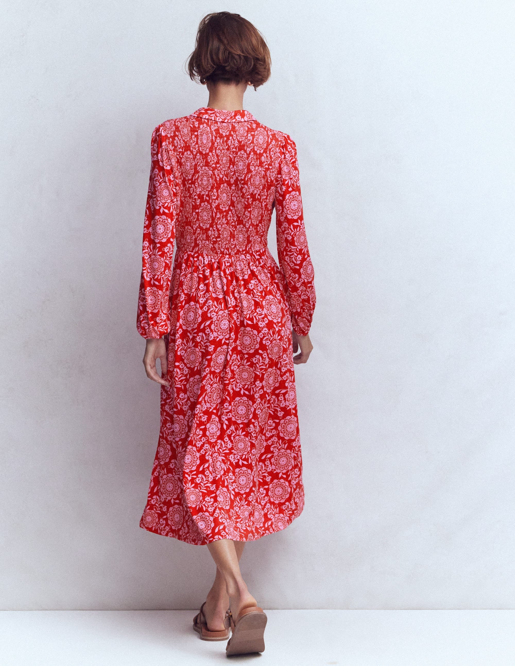 Camilla Smocked Jersey Dress-Merida Red, Decorative Blossom - Image 3