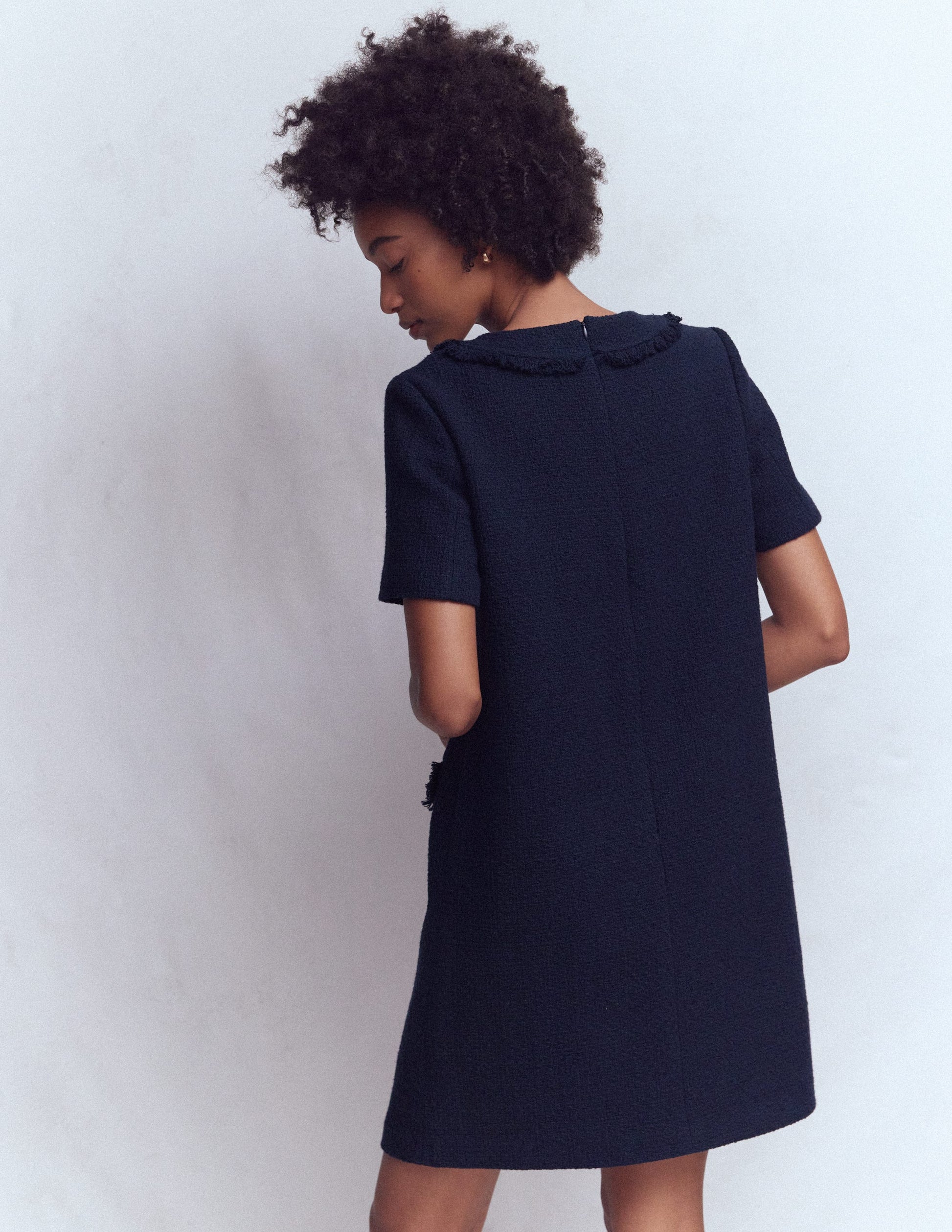 Evita Cotton Shift Dress - Navy