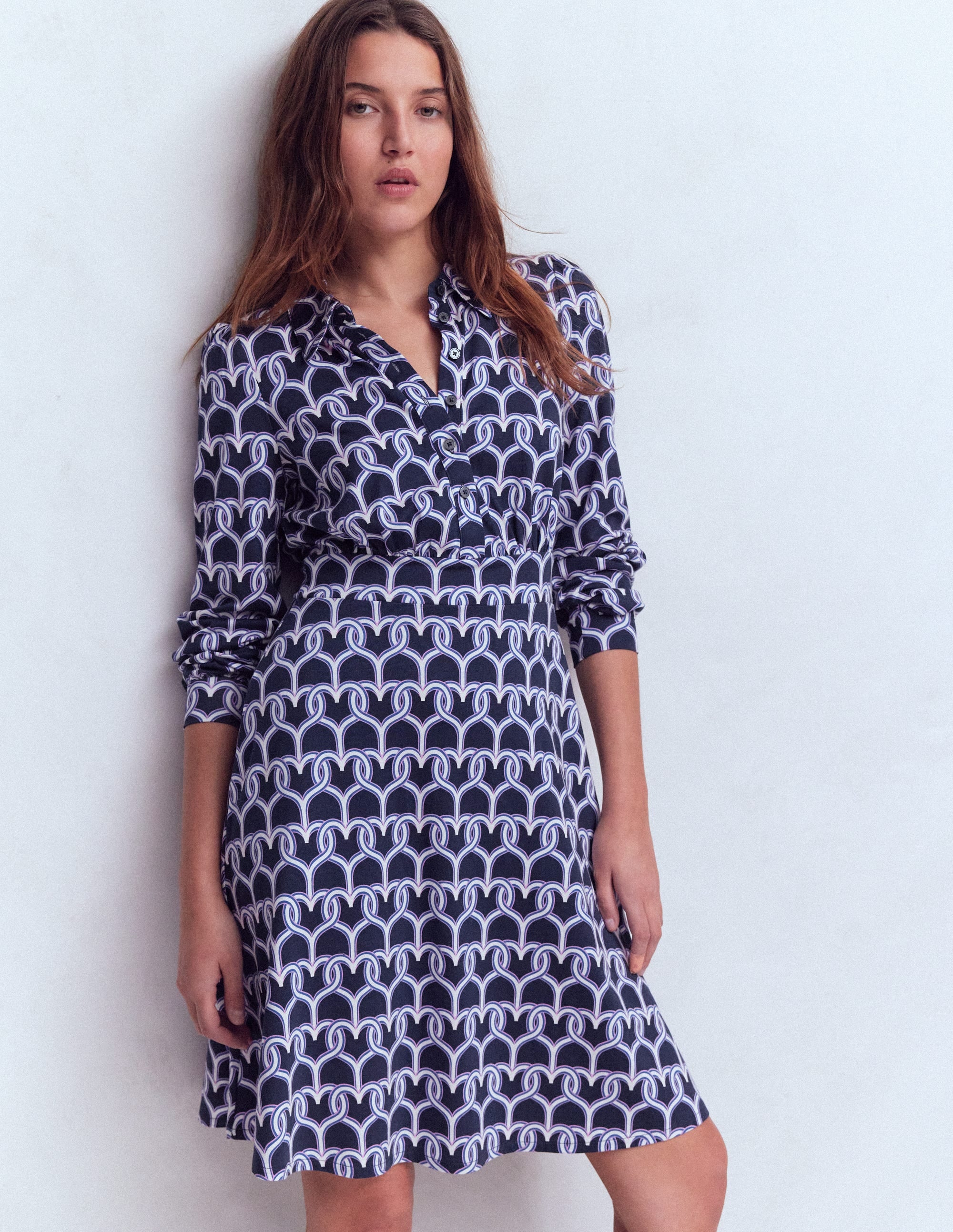 Orla Short Jersey Shirt Dress-French Navy, Heart Link - Image 1