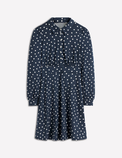 Orla Short Jersey Shirt Dress-French Navy, Painted Dot-5