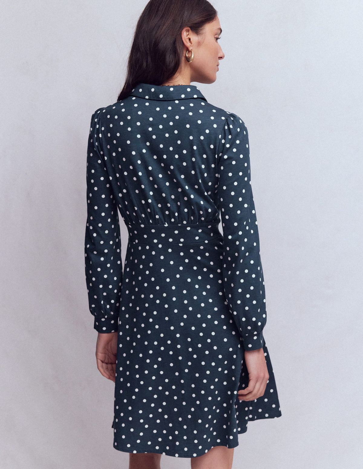 Orla Short Jersey Shirt Dress-French Navy, Painted Dot - Image 3