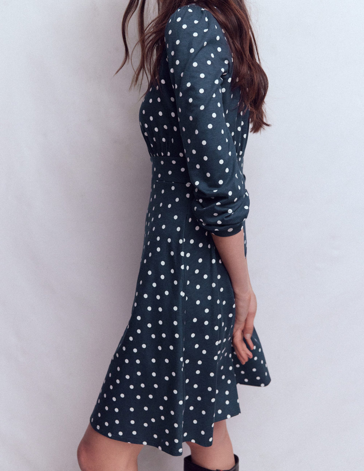 Orla Short Jersey Shirt Dress-French Navy, Painted Dot - Image 4