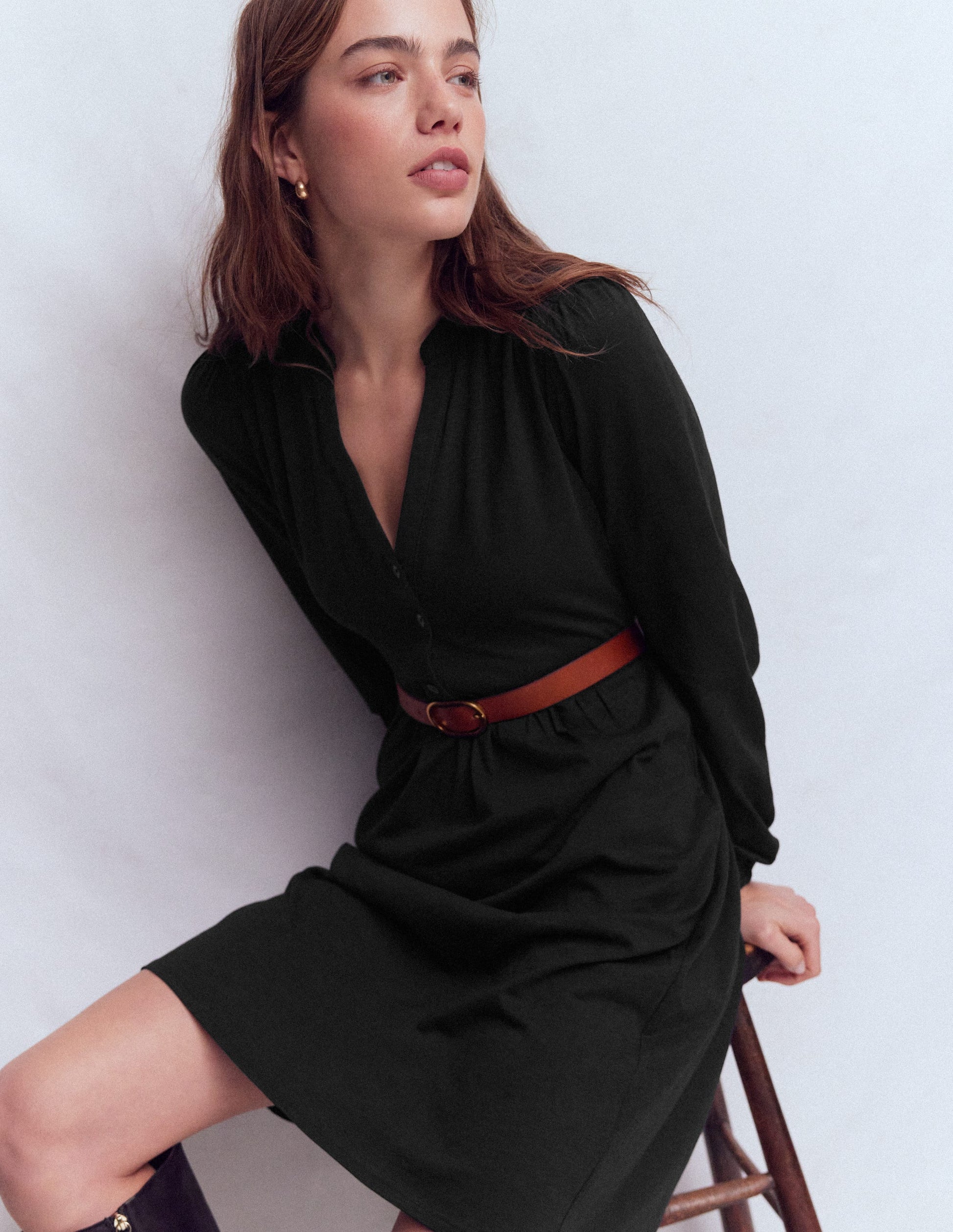 Boden Women's Amy Short Jersey Dress in Black