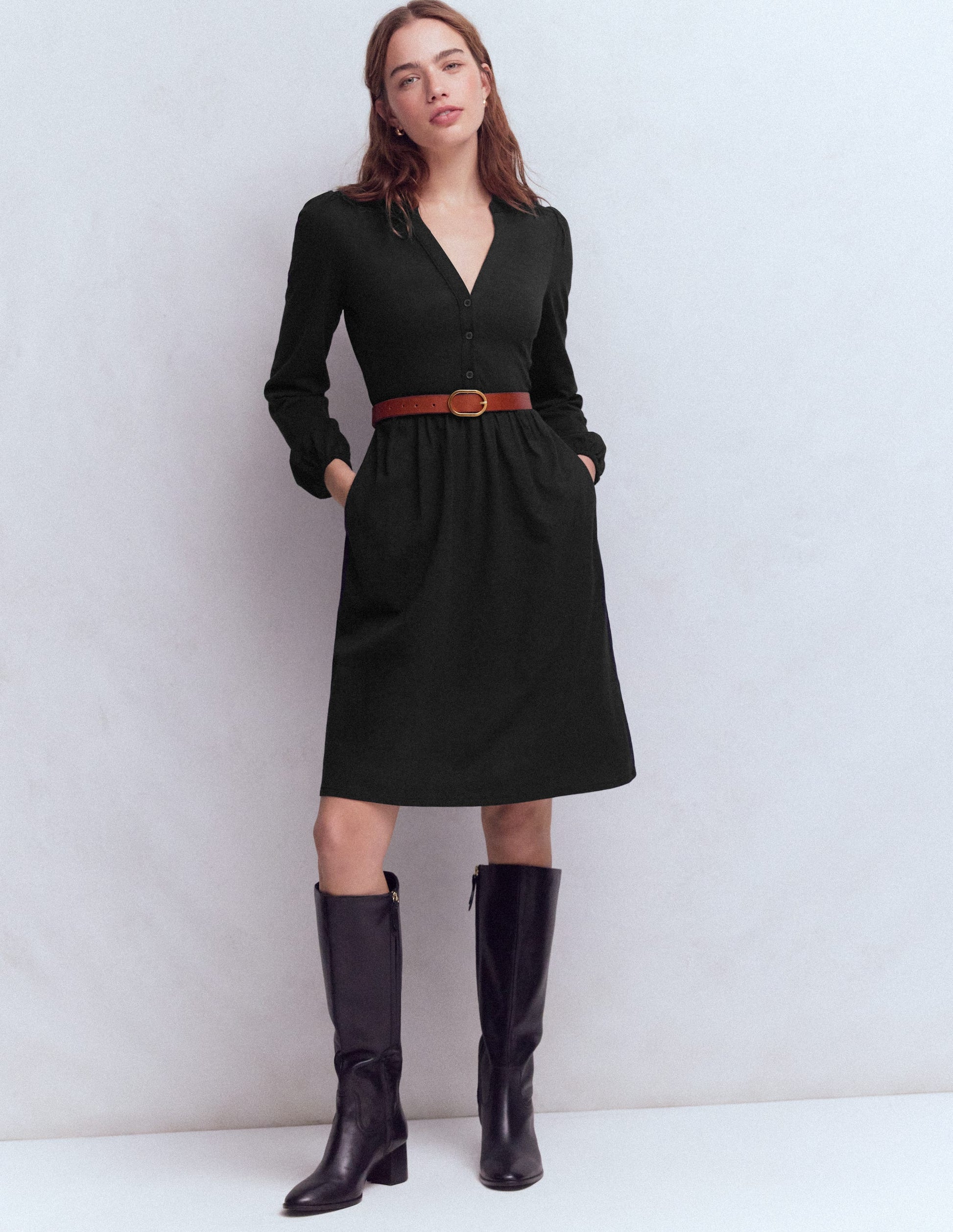 Boden Women's Amy Short Jersey Dress in Black