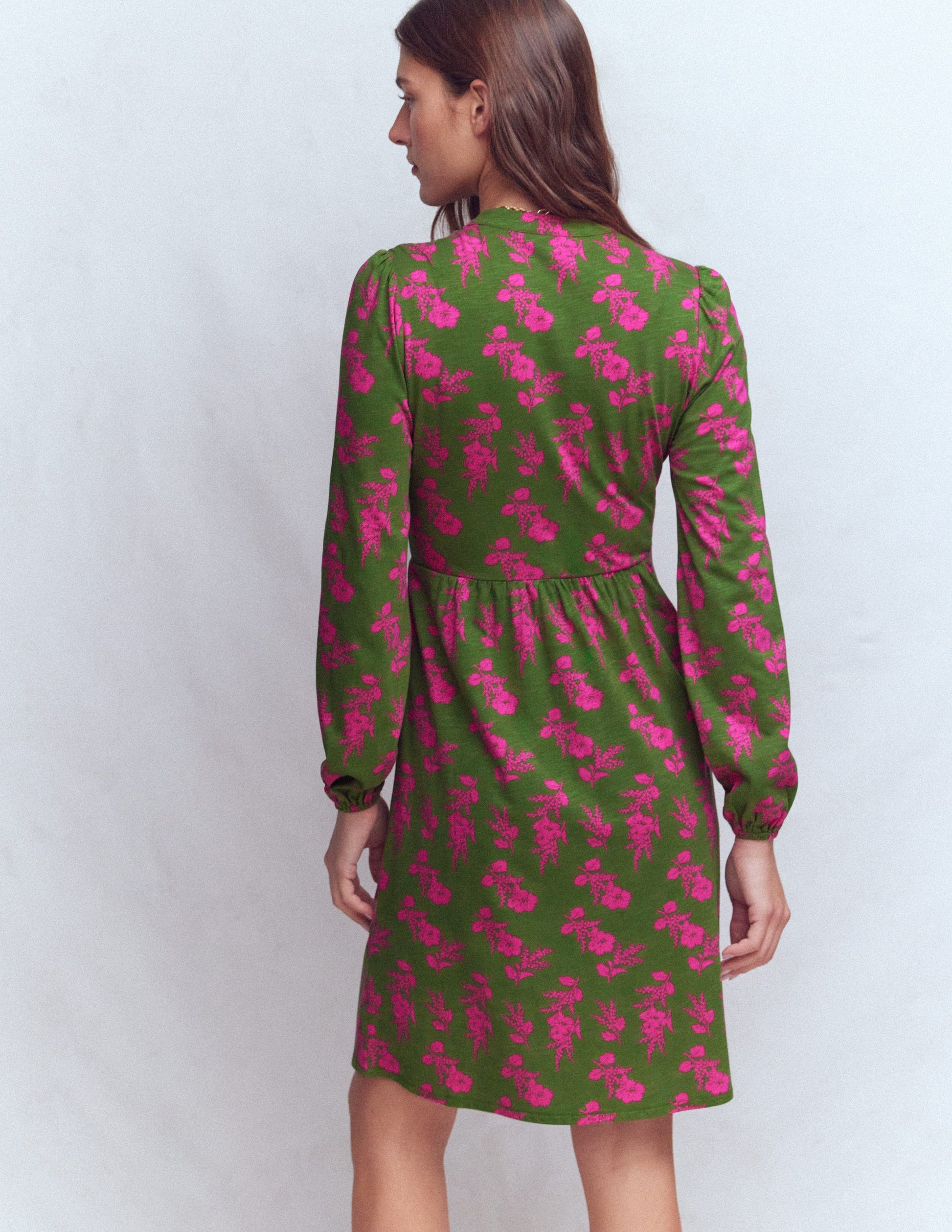 Amy Short Jersey Dress-Pink and Green Floral-3