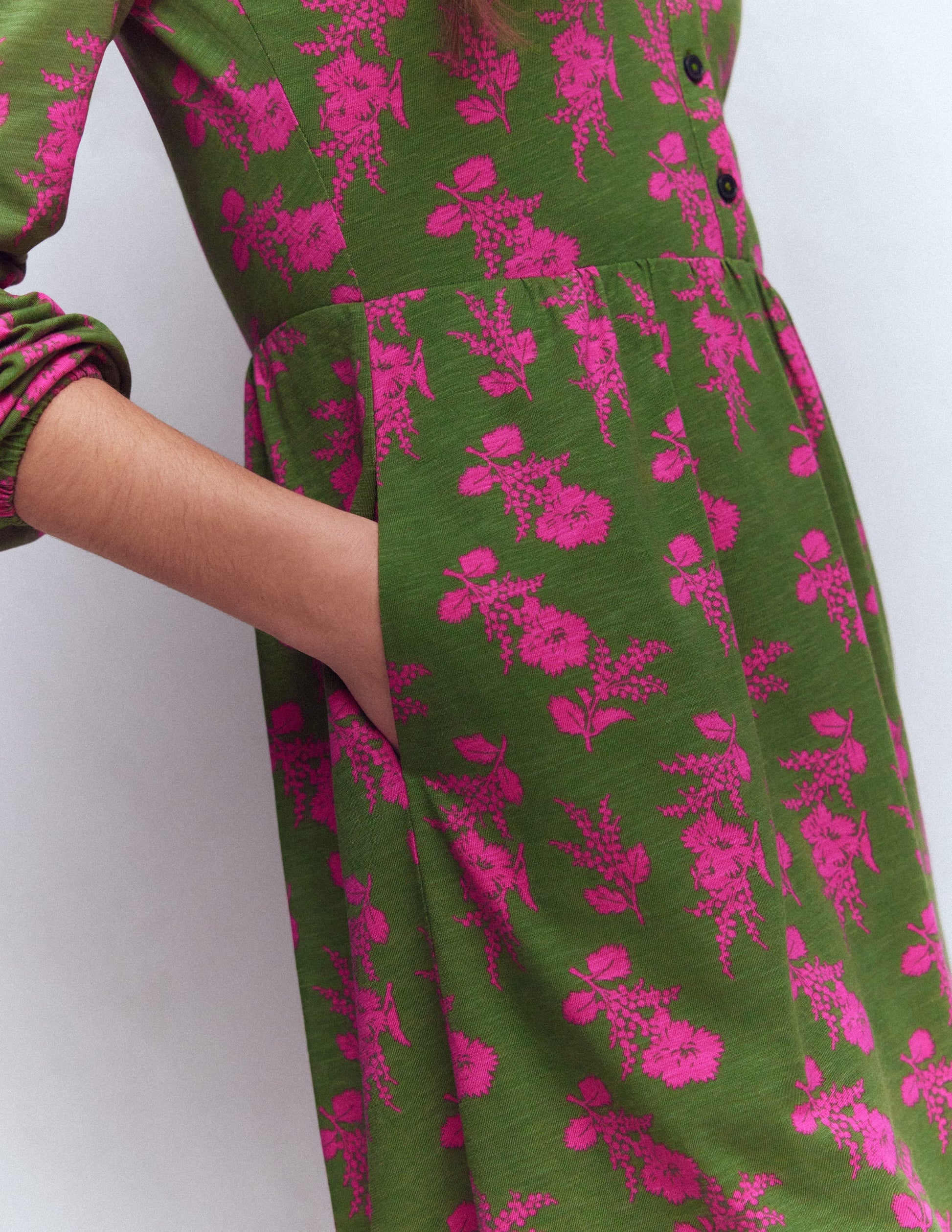 Amy Short Jersey Dress-Pink and Green Floral-5