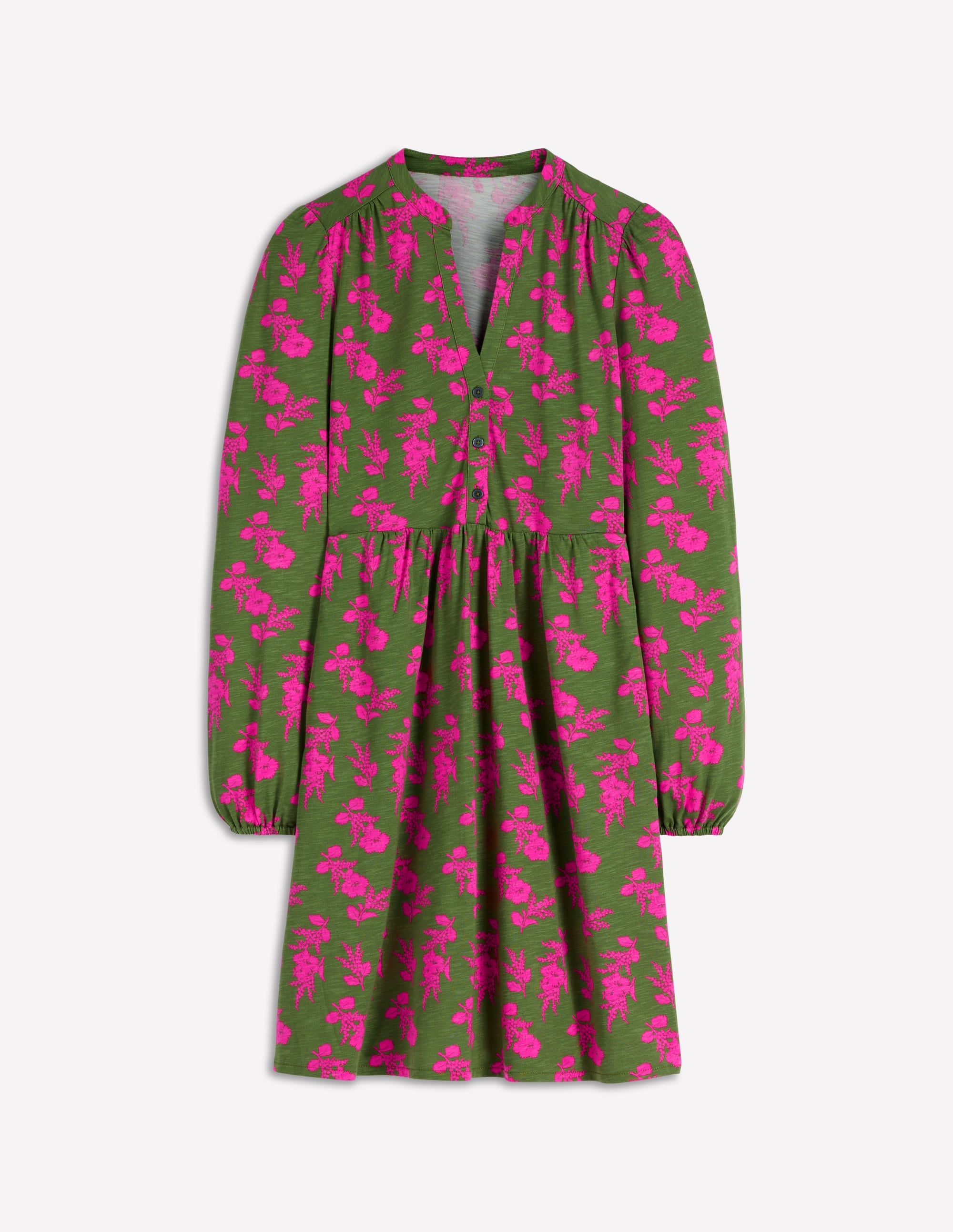 Amy Short Jersey Dress-Olive, Blossomy Sprig - Image 6